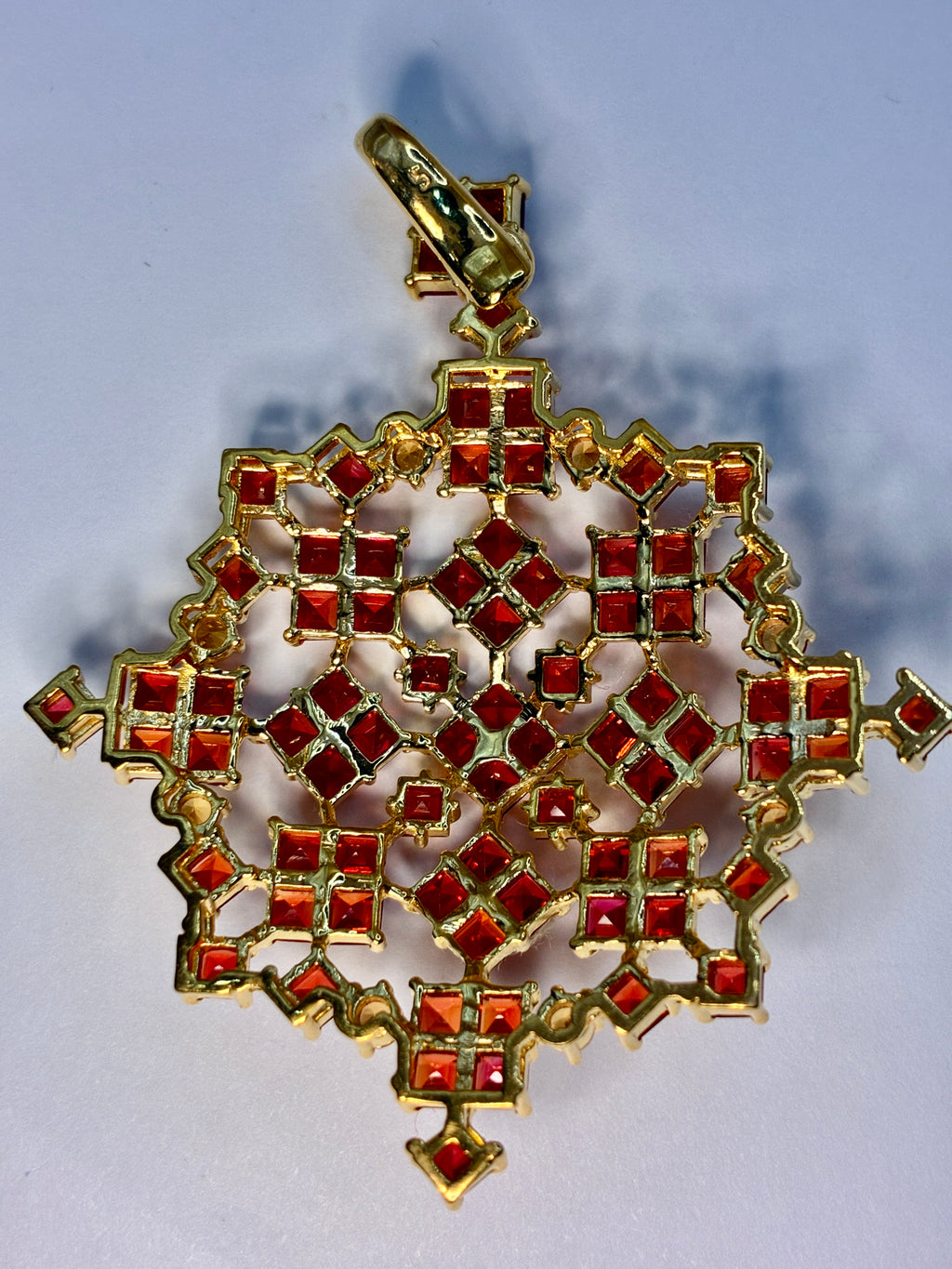 Ruby And Yellow Sapphire With 12K Gold Pendant.