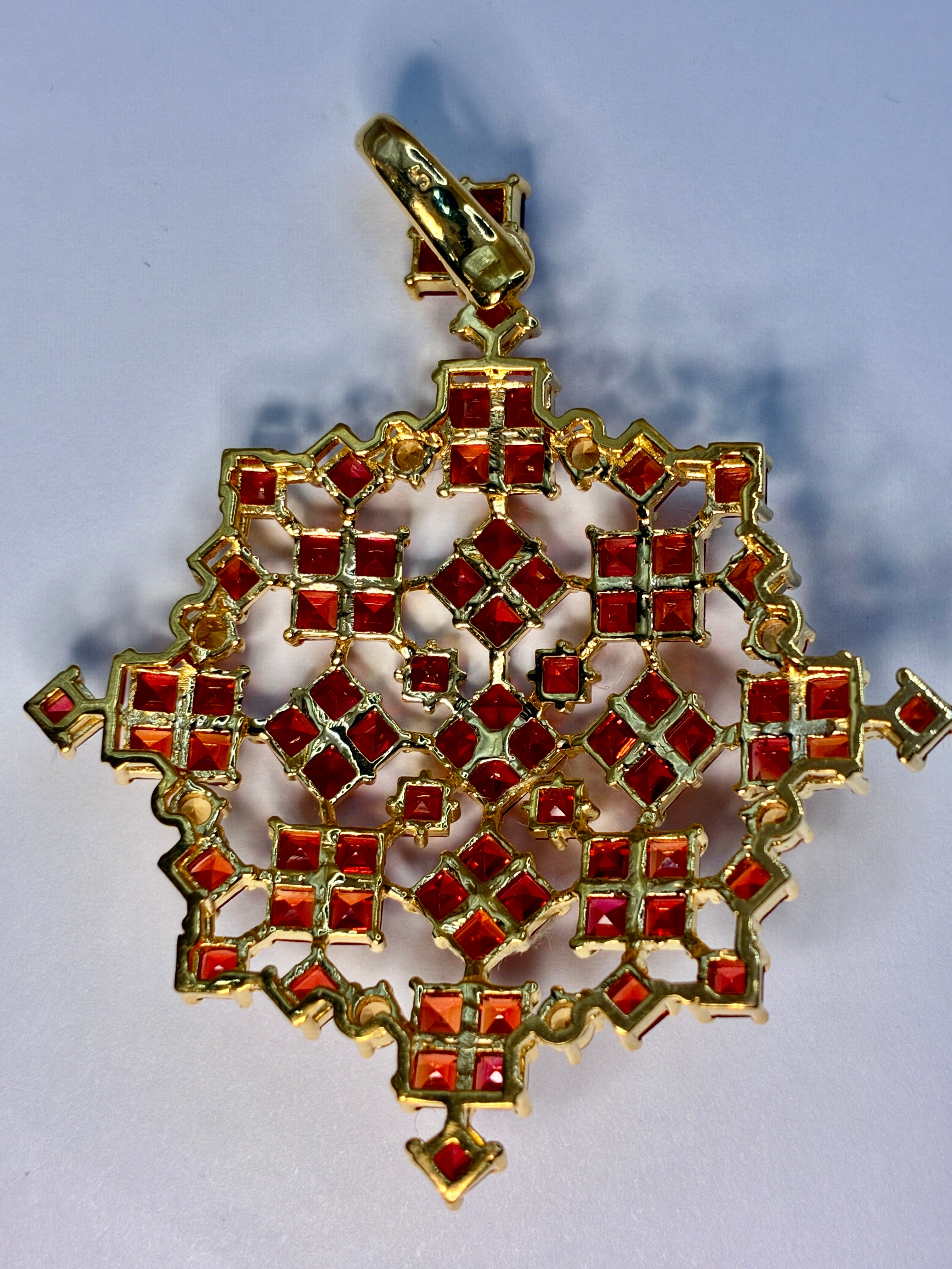 Ruby And Yellow Sapphire With 12K Gold Pendant.