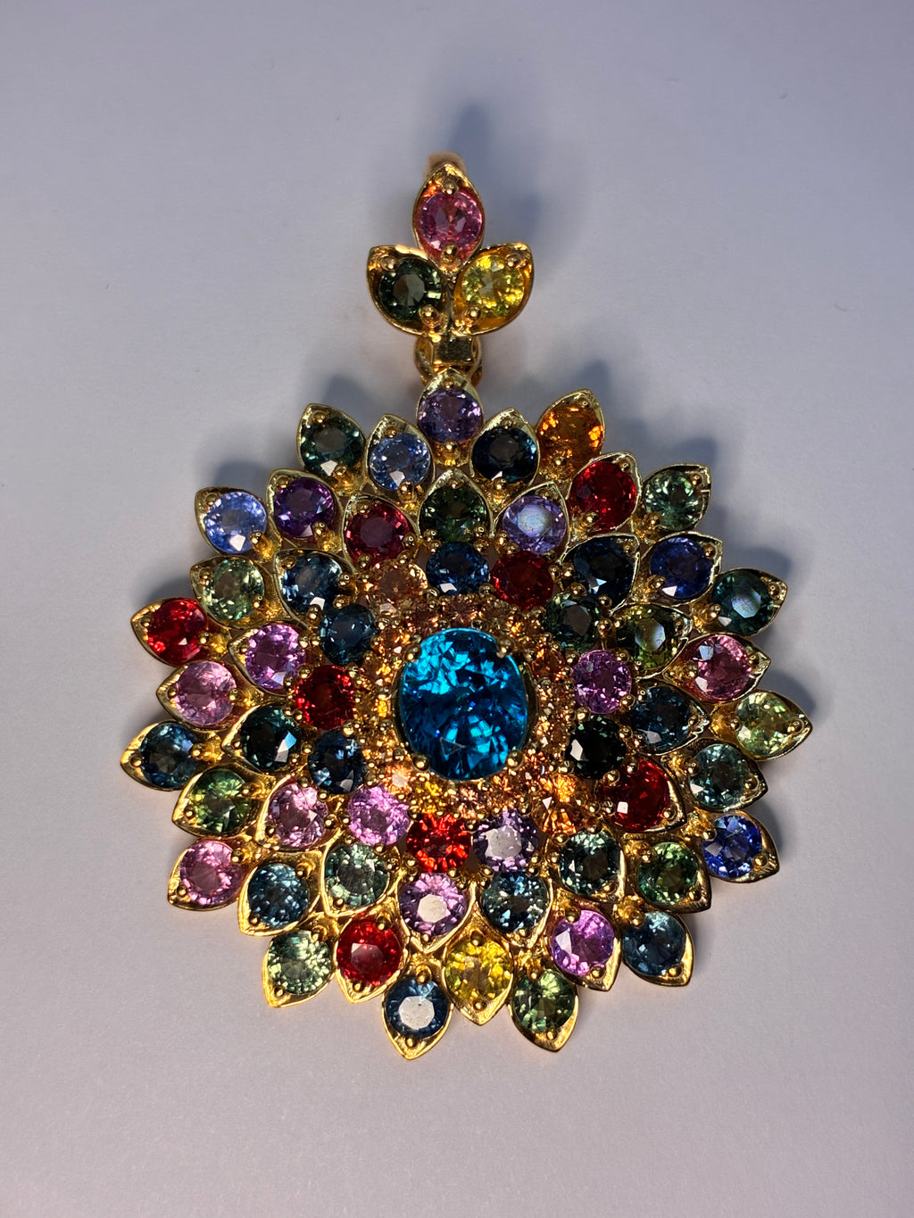 Cambodia Zircon Mix With Multi Color Sapphire 12K Gold Pendant.
