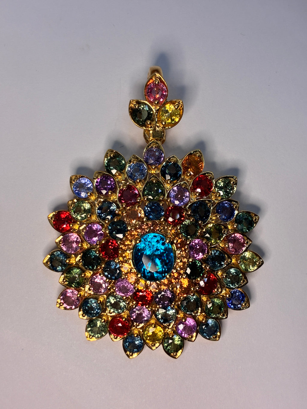 Cambodia Zircon Mix With Multi Color Sapphire 12K Gold Pendant.