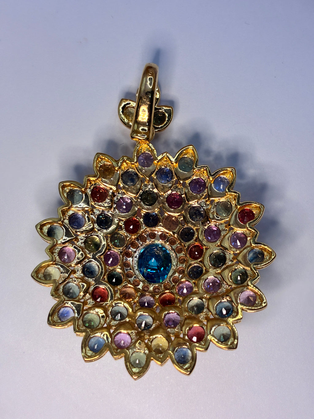 Cambodia Zircon Mix With Multi Color Sapphire 12K Gold Pendant.