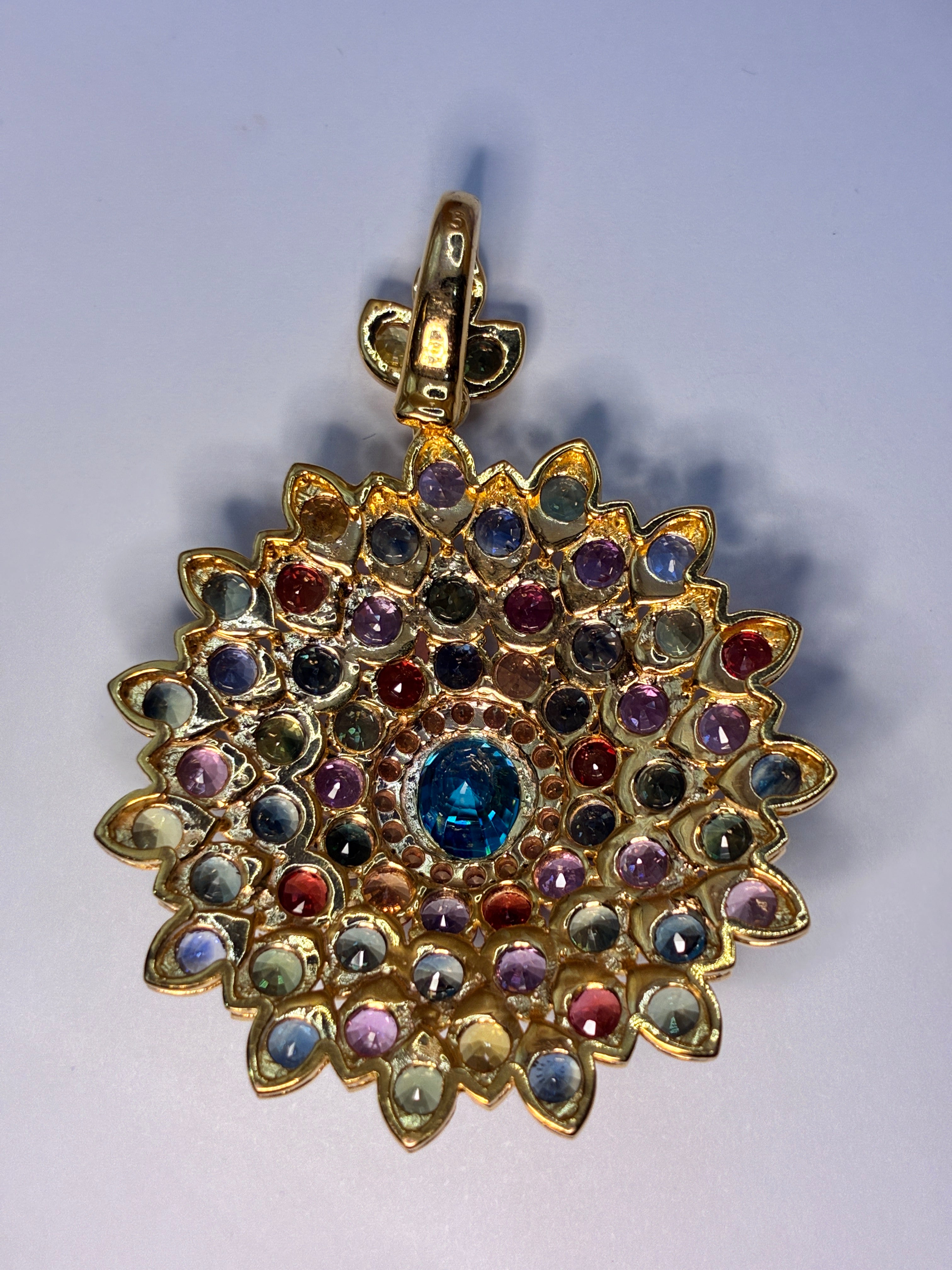 Cambodia Zircon Mix With Multi Color Sapphire 12K Gold Pendant.