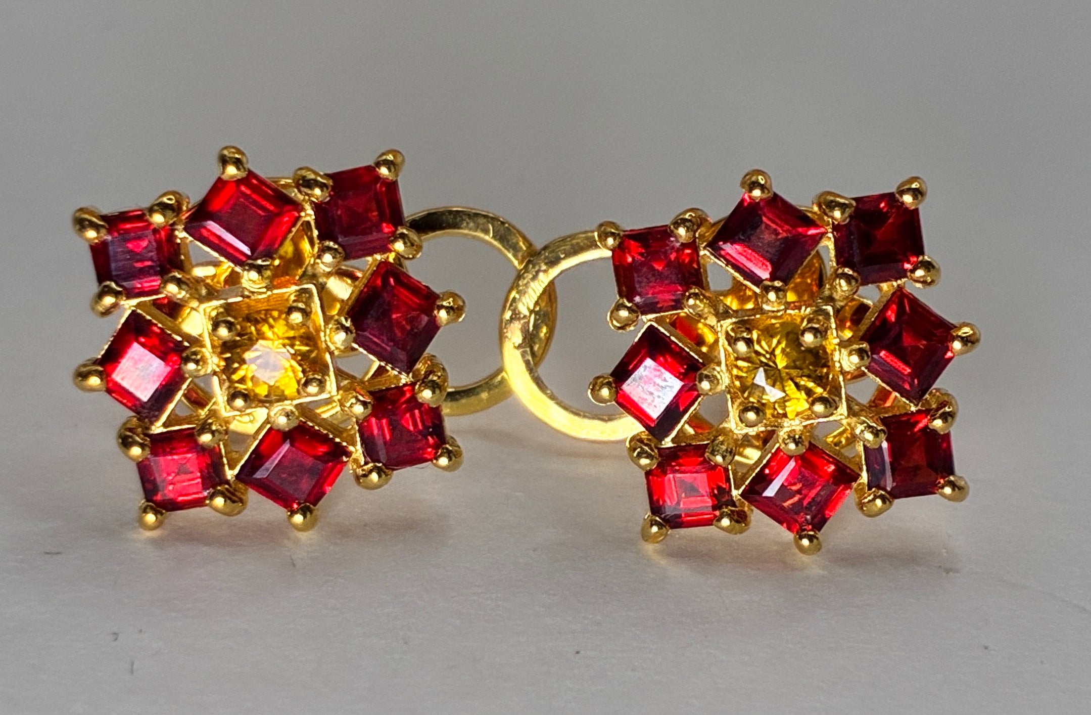 Ruby And Yellow Sapphire With 12K Gold Earring.