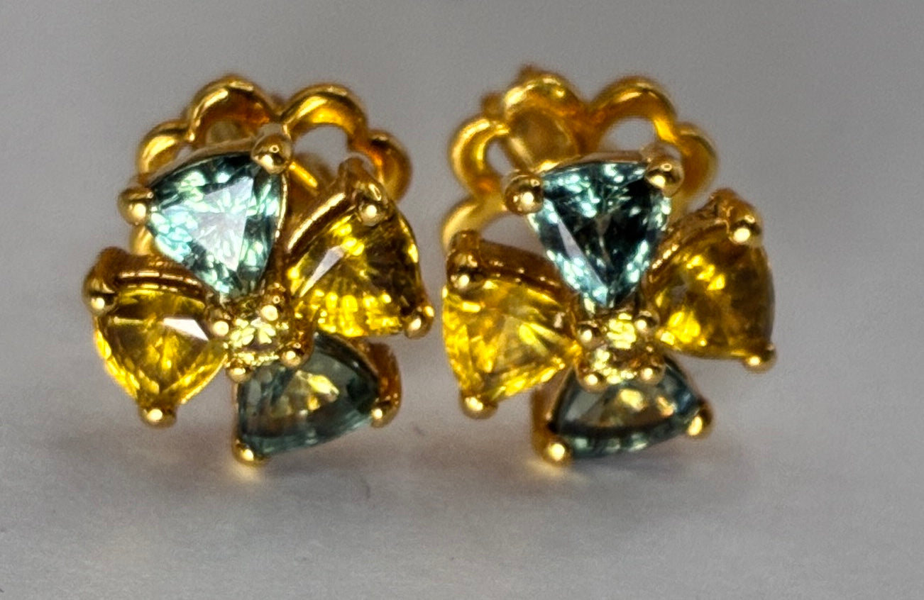 Mix Green / Yellow Sapphire 12K Gold Earring