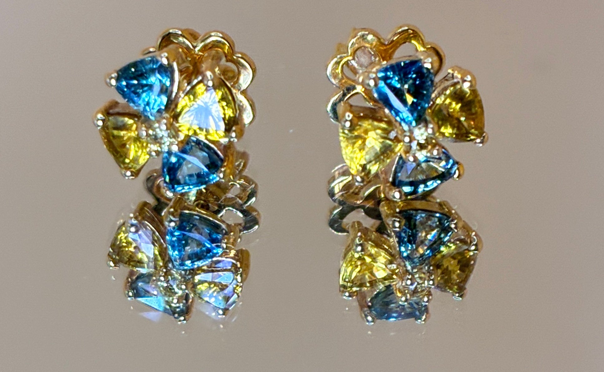 Mix Green / Yellow Sapphire 12K Gold Earring