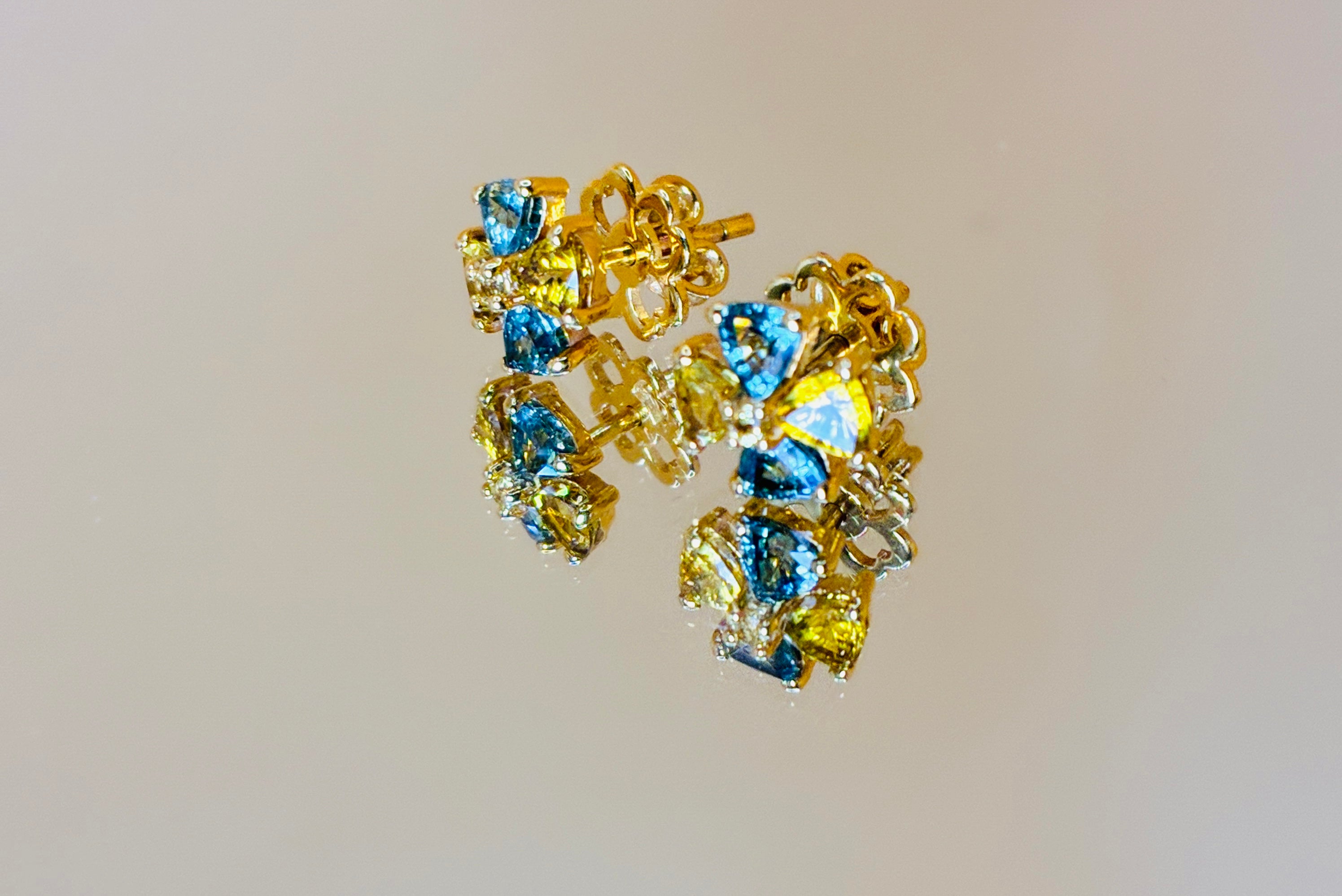 Mix Green / Yellow Sapphire 12K Gold Earring
