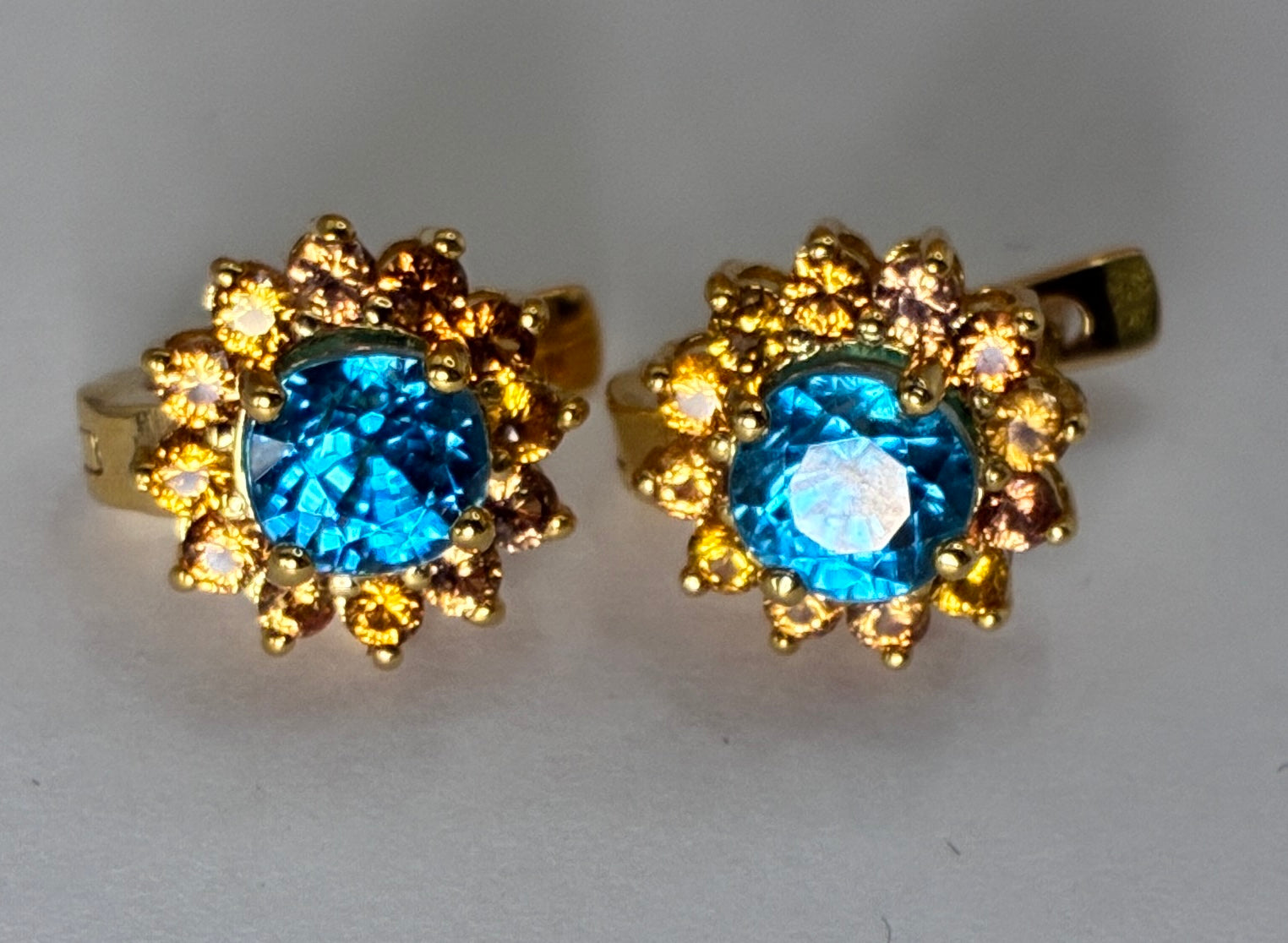 Cambodia Blue Zircon Heated With Yellow Sapphire 12K Gold Stud Earring