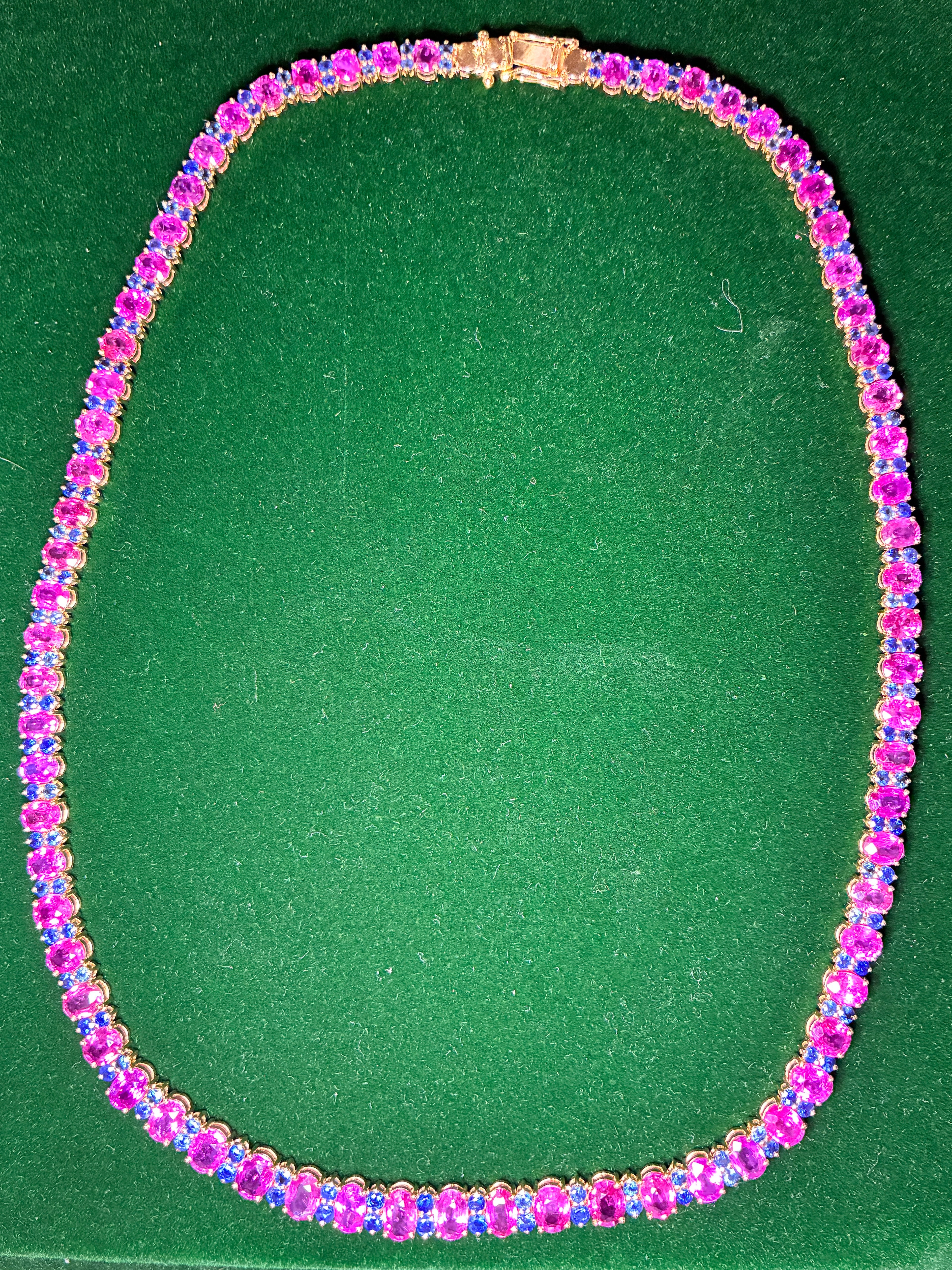 Ruby And Blue Sapphire 17K Gold Necklace ( Link  17")