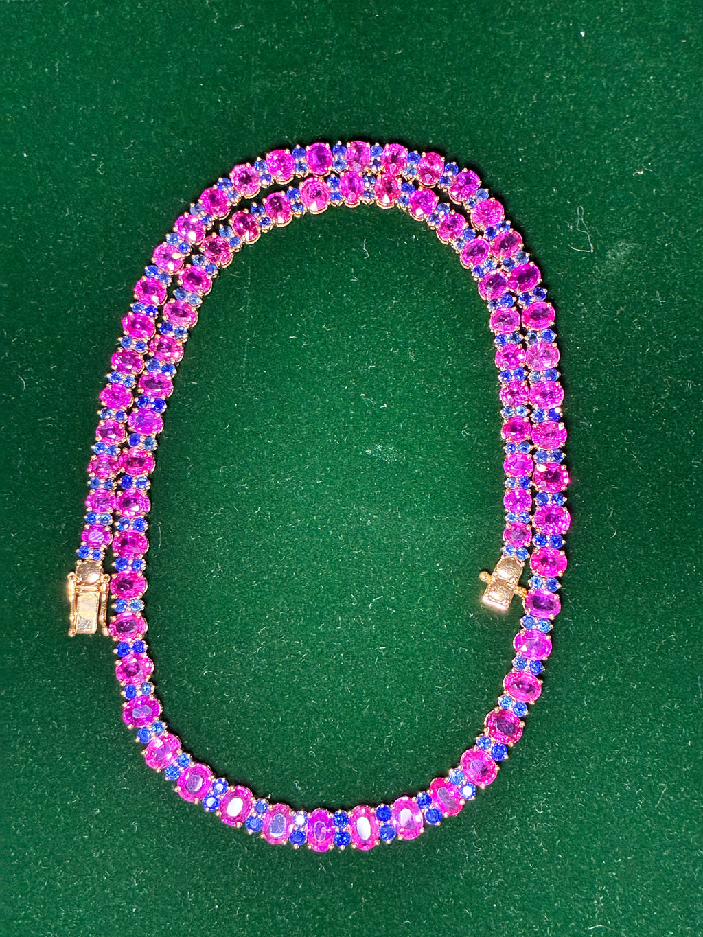 Ruby And Blue Sapphire 17K Gold Necklace ( Link  17")