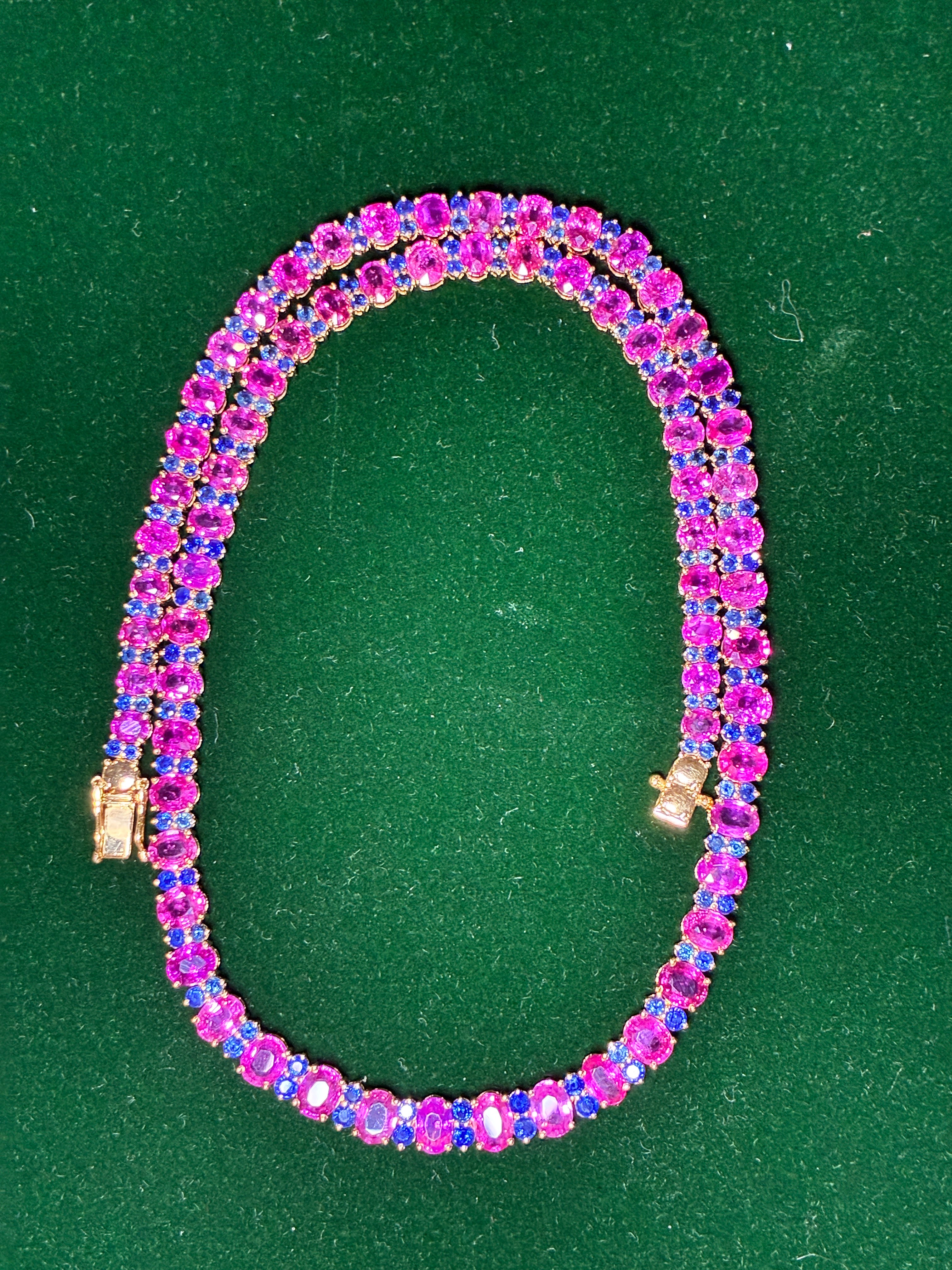 Ruby And Blue Sapphire 17K Gold Necklace ( Link  17")