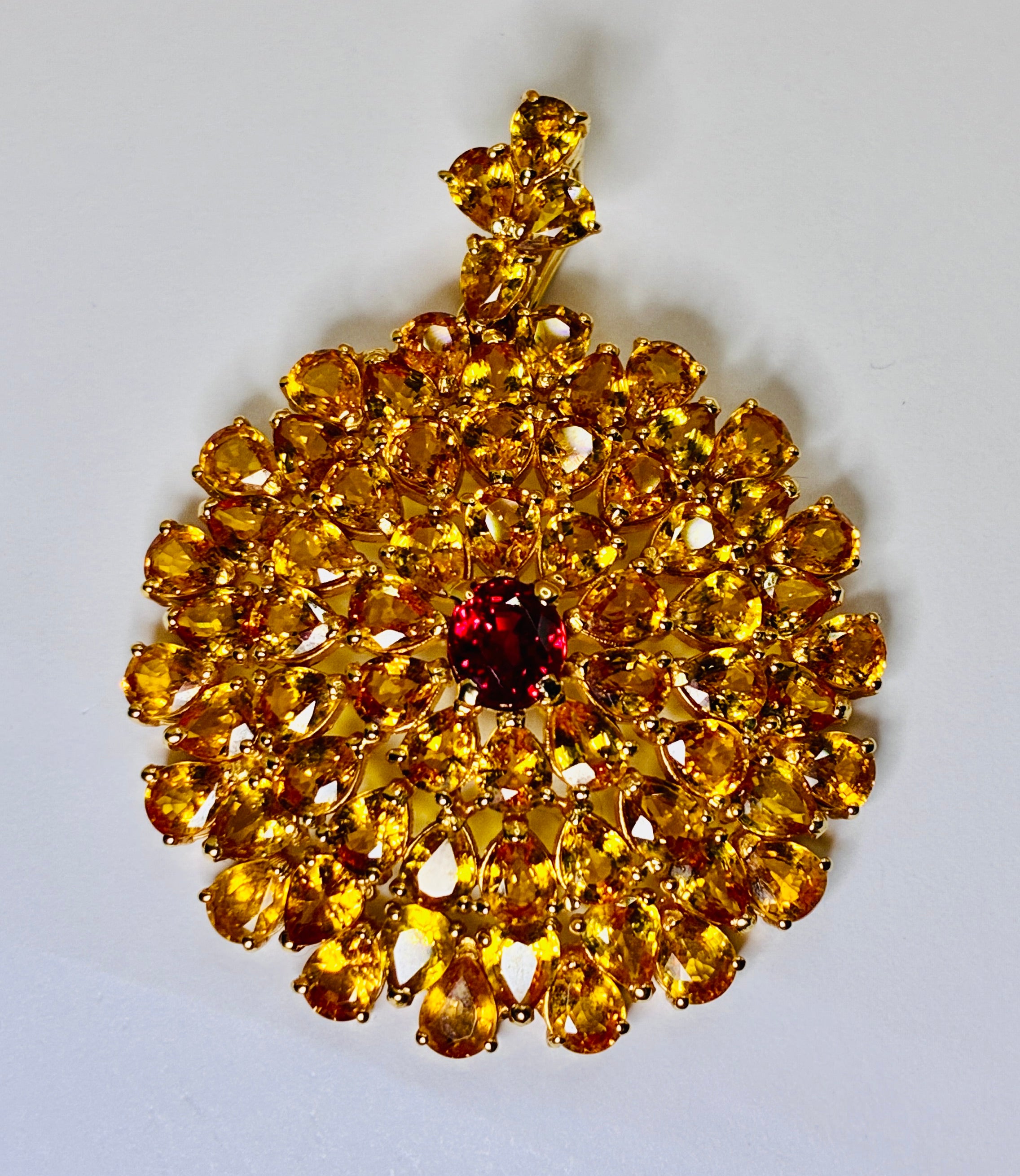 12K Gold Yellow Sapphire And 1 CT Ruby Zize 1.5" Pendant.