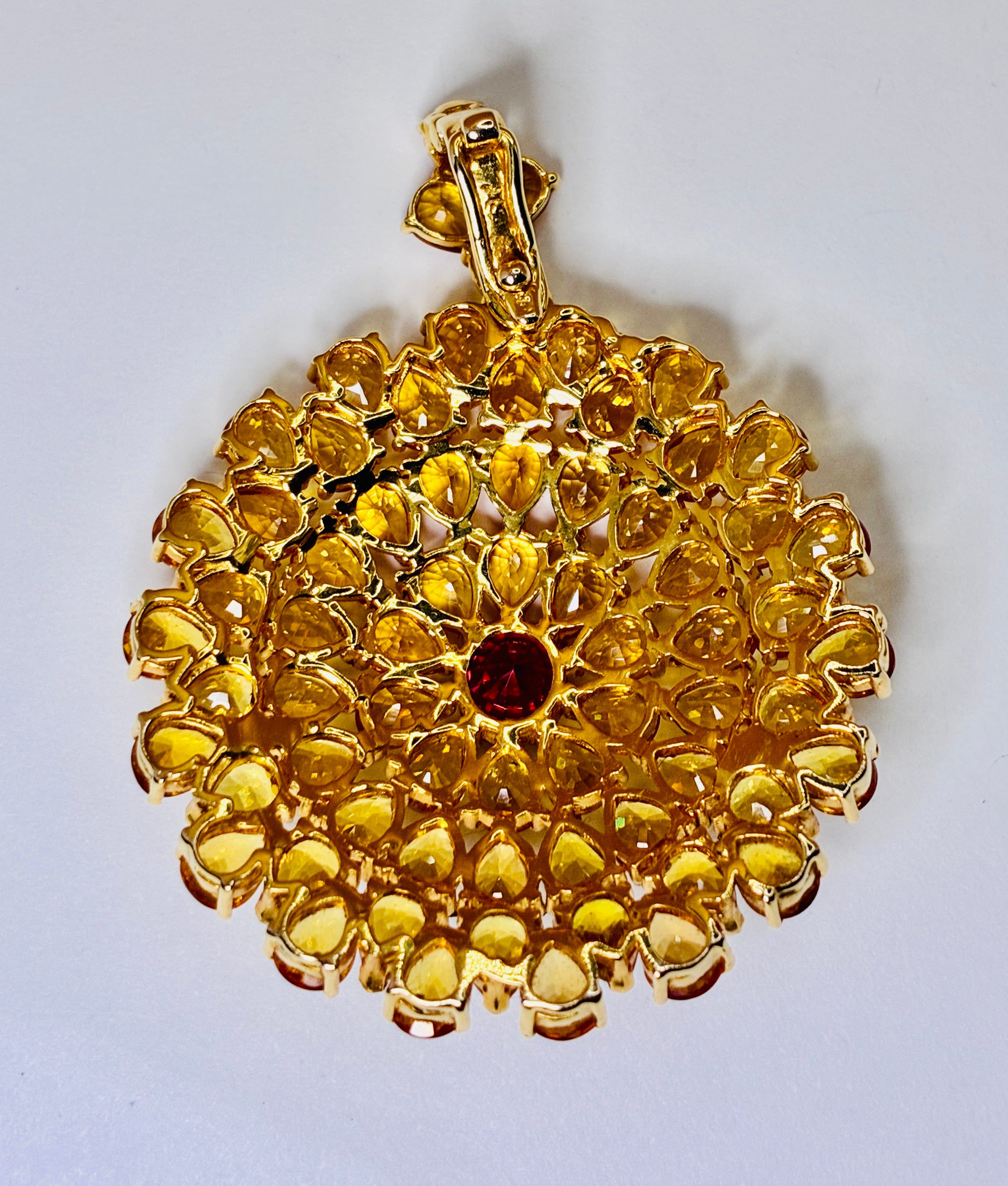 12K Gold Yellow Sapphire And 1 CT Ruby Zize 1.5" Pendant.