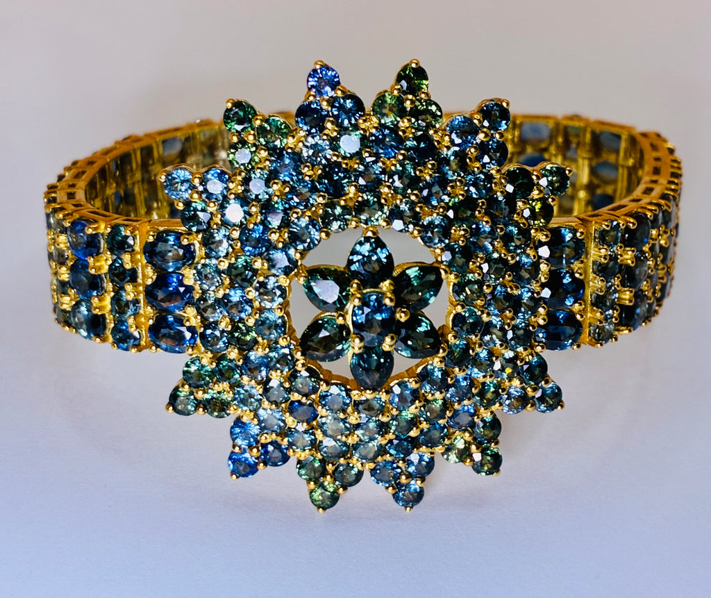 Green Sapphire Multi cut Gold Plat Bracelet Size 6.5
