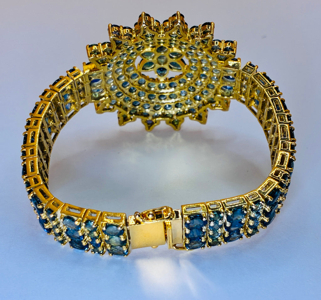 Green Sapphire Multi cut Gold Plat Bracelet Size 6.5