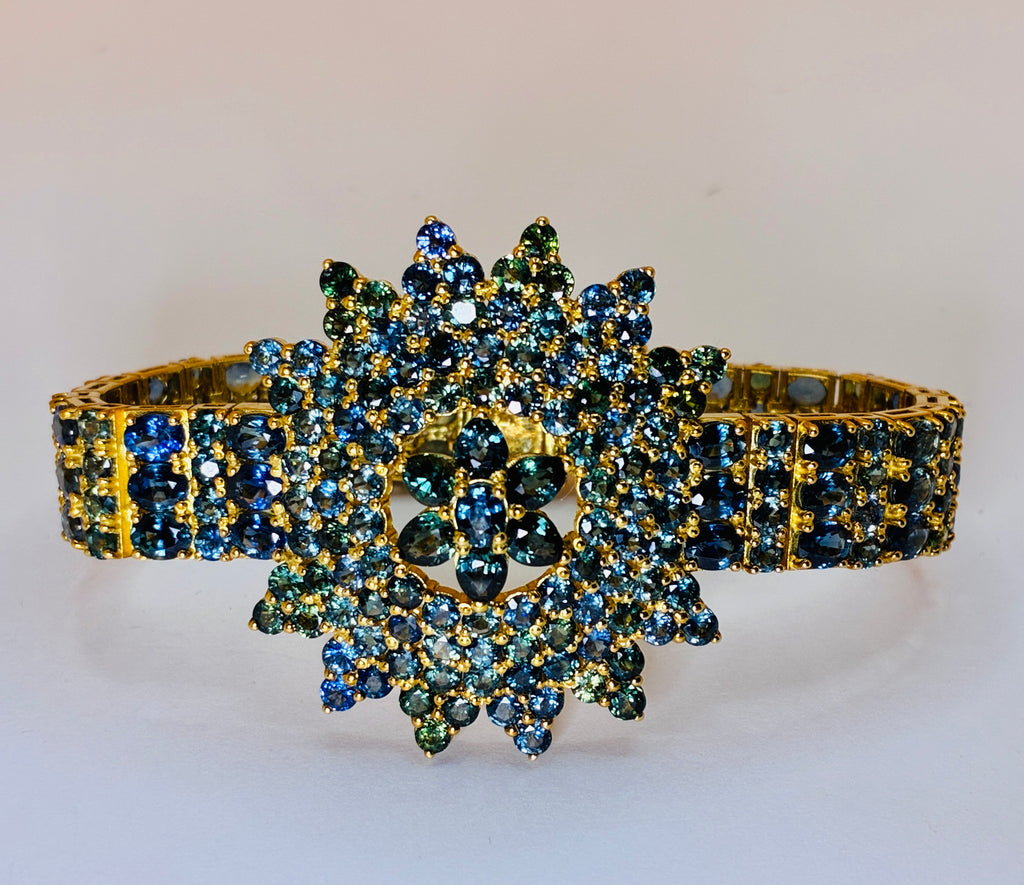 Green Sapphire Multi cut Gold Plat Bracelet Size 6.5