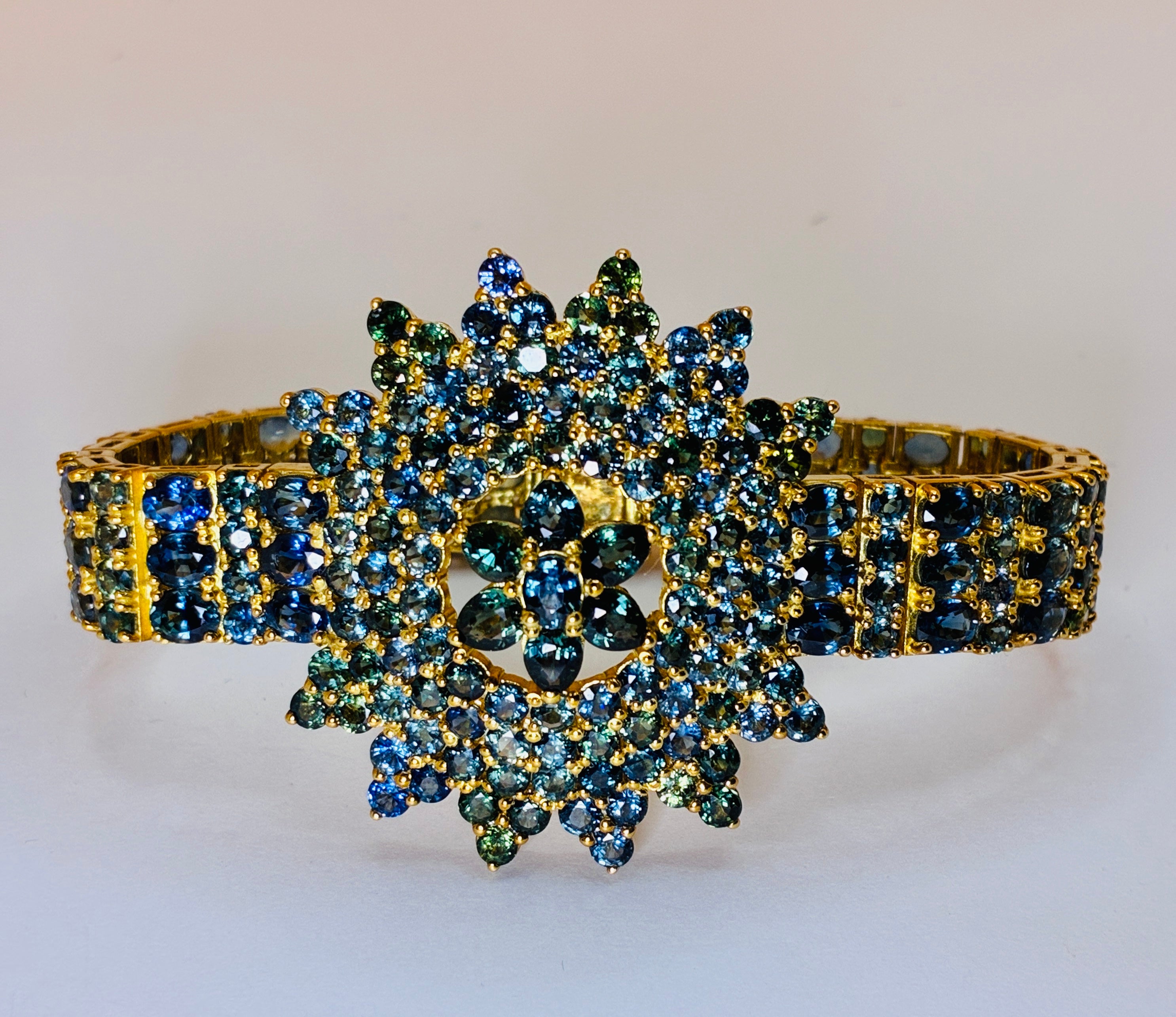 Green Sapphire Multi cut Gold Plat Bracelet Size 6.5