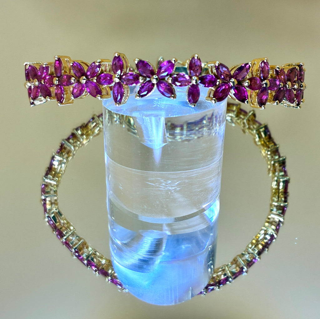 Natural Ruby Marquise Cut Bangle Bracelet 12K Gold Size 6.5"