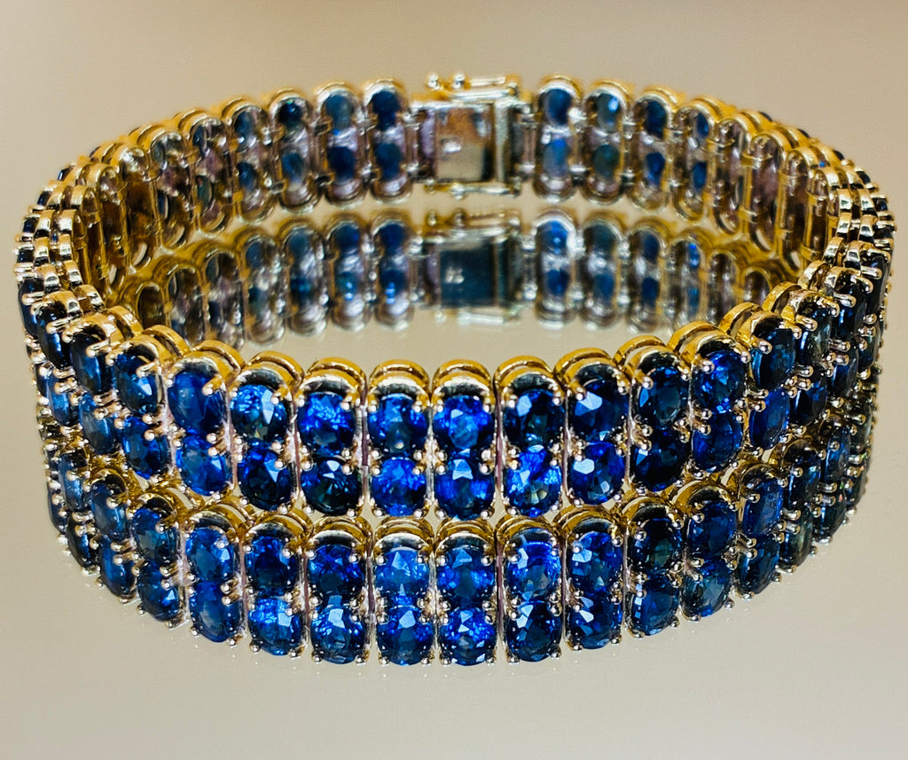 Blue Sapphire Navy Blue Color 12K Gold Bracelet Size 6.5.