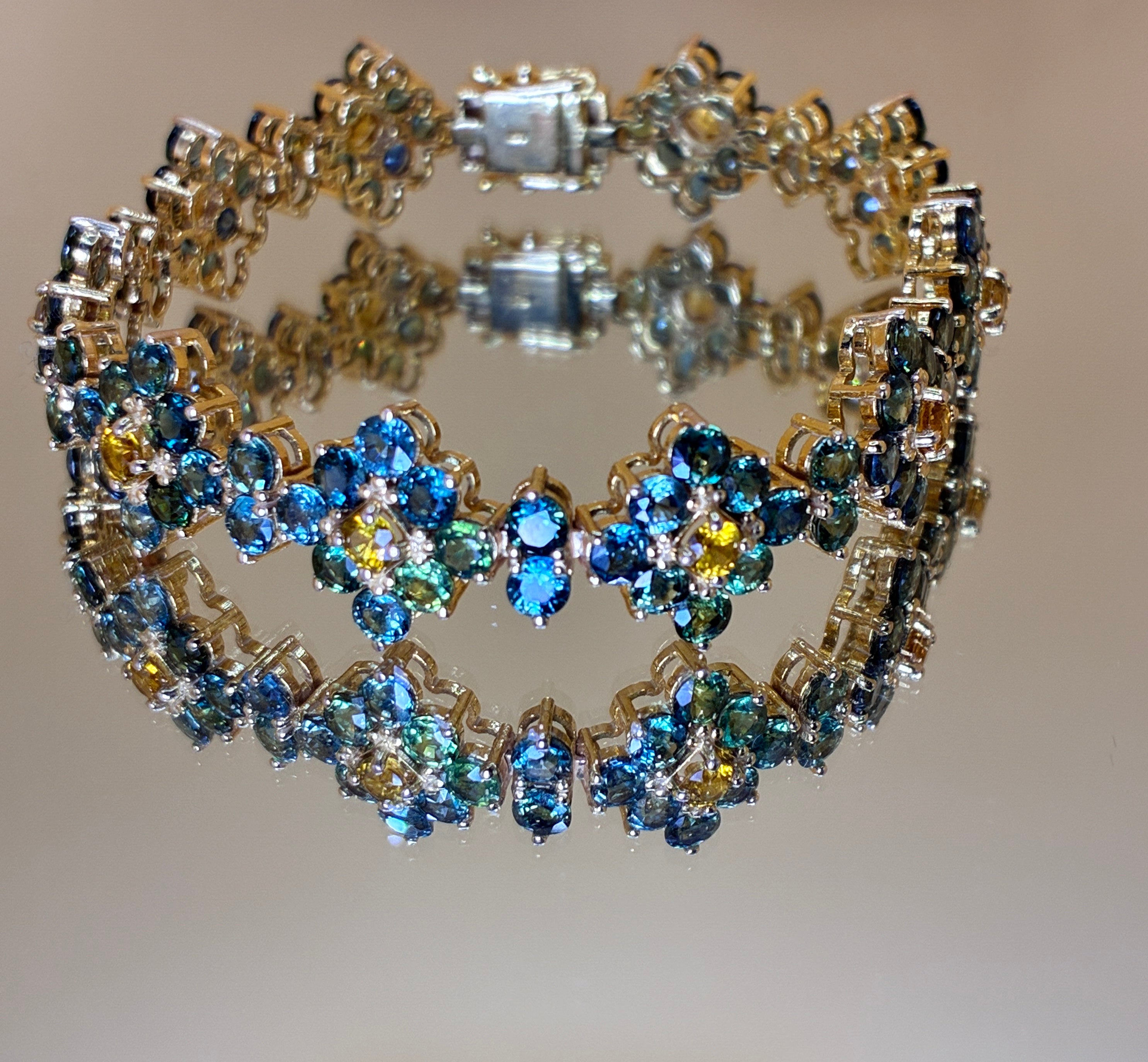 Brilliant Clarity Yellow And Green Sapphire Bracelet. 12K Gold Size 6.5"