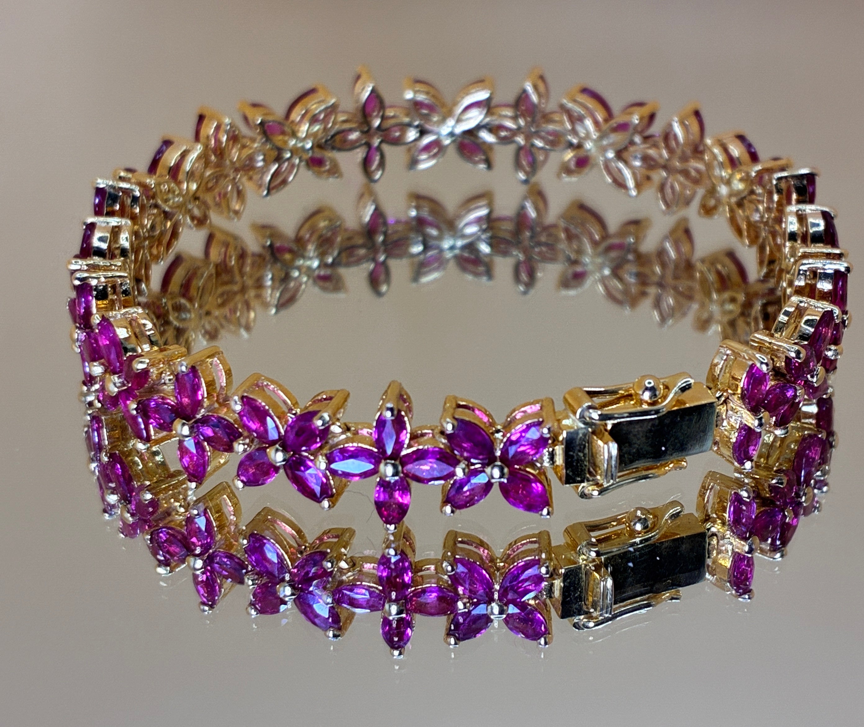 Natural Ruby Marquise Cut Bangle Bracelet 12K Gold Size 6.5"