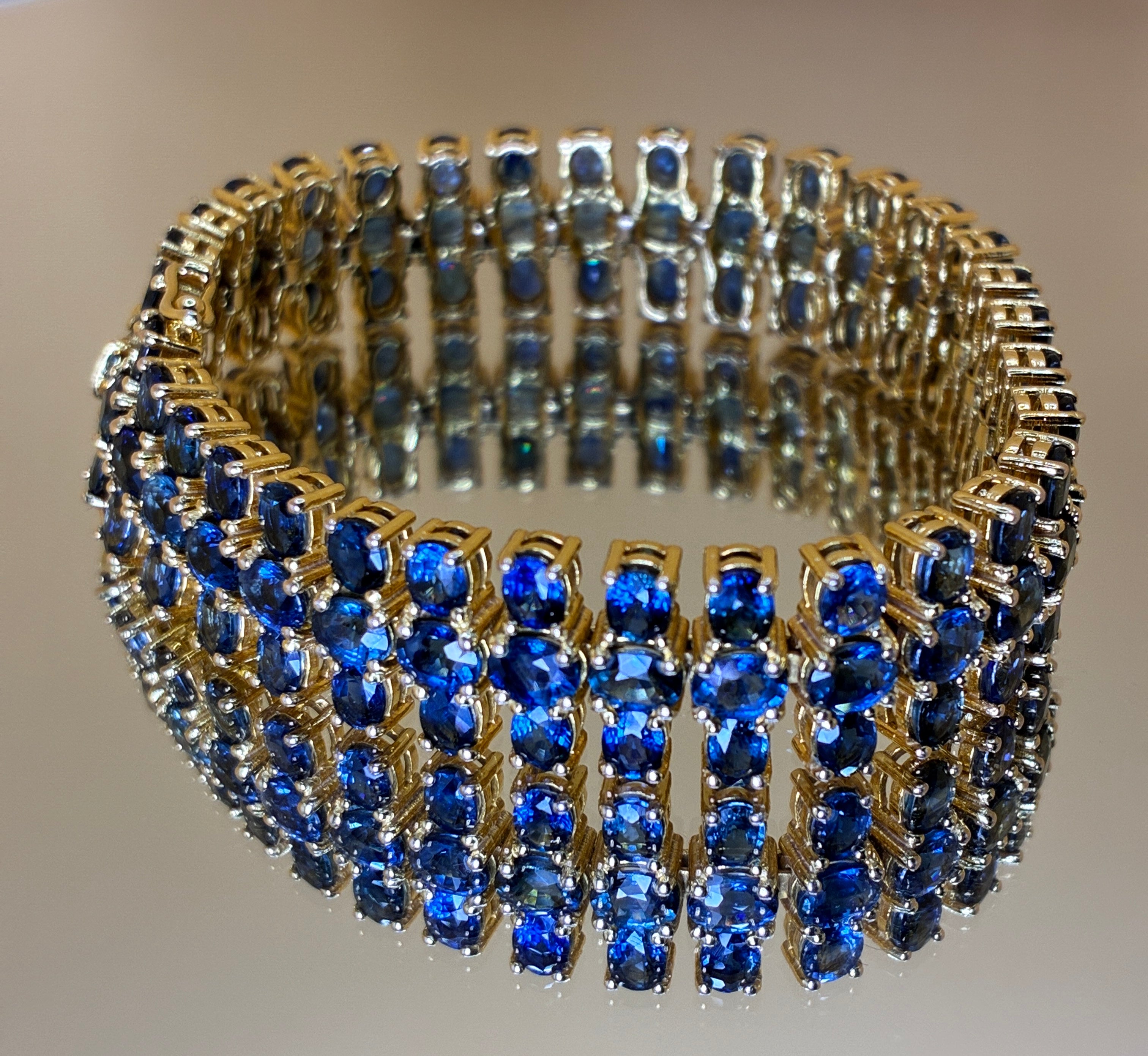 Blue Sapphire Bracelet 17K Gold Size 6.5