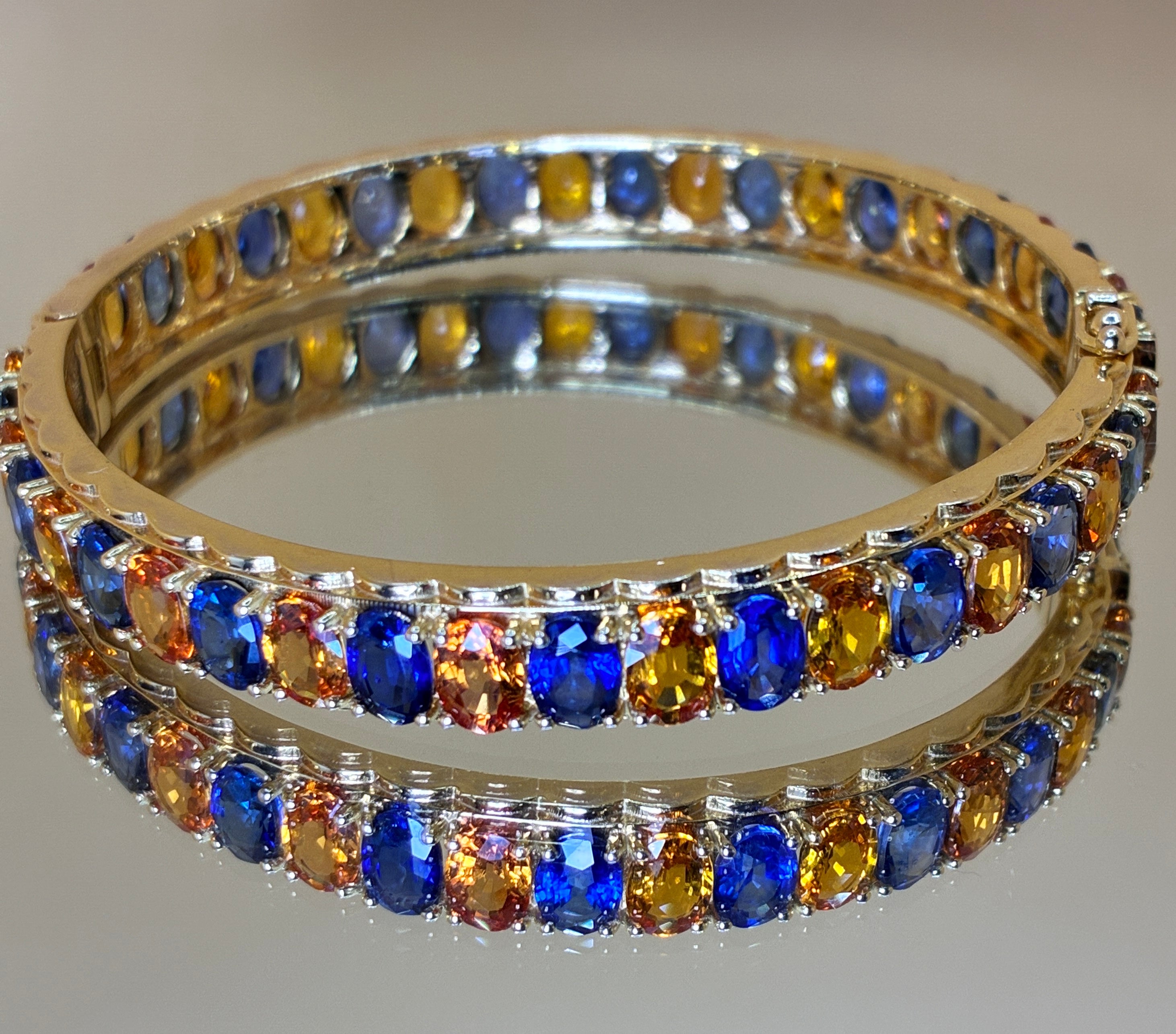 Blue Sapphire And Yellow Sapphire 12K Gold Bracelet Size 6.5" ( 23.8 Carat Weight)