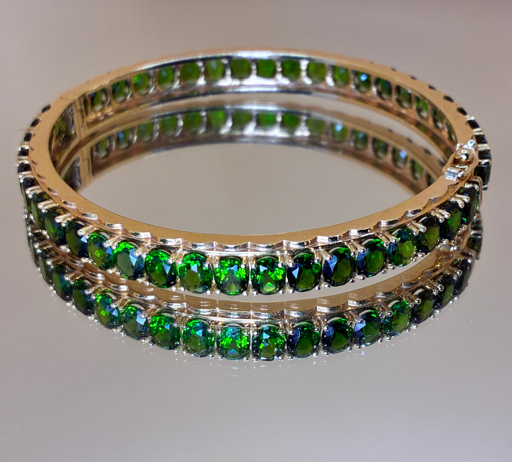 Natural Green Garnet 12K Gold Bangle Bracelet Size 6.5"