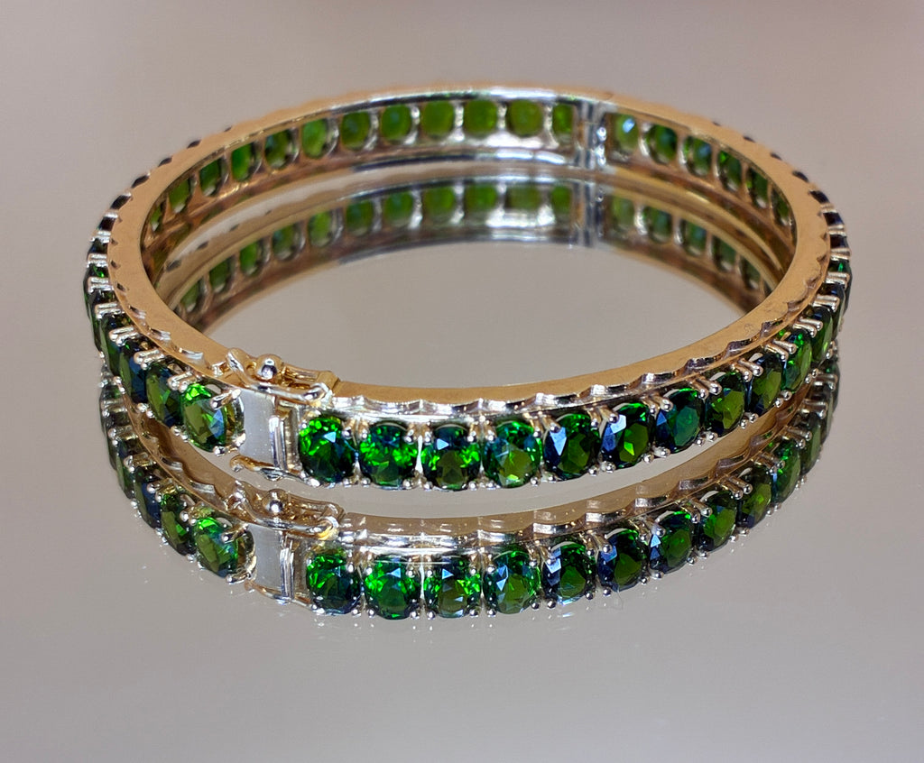 Natural Green Garnet 12K Gold Bangle Bracelet Size 6.5"