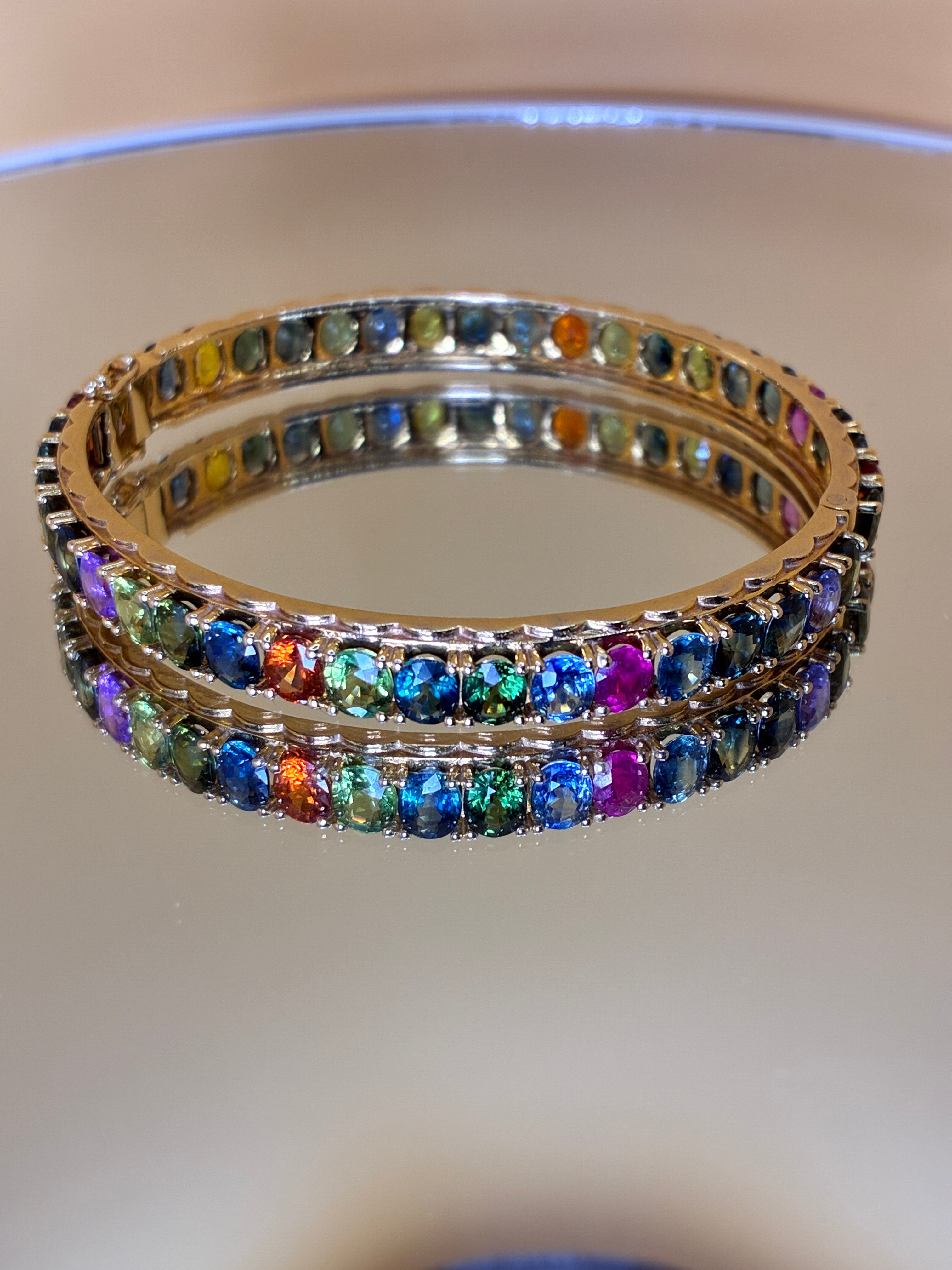 Multi Color Sapphire Bangle Bracelet 17K Gold Size 6.5"