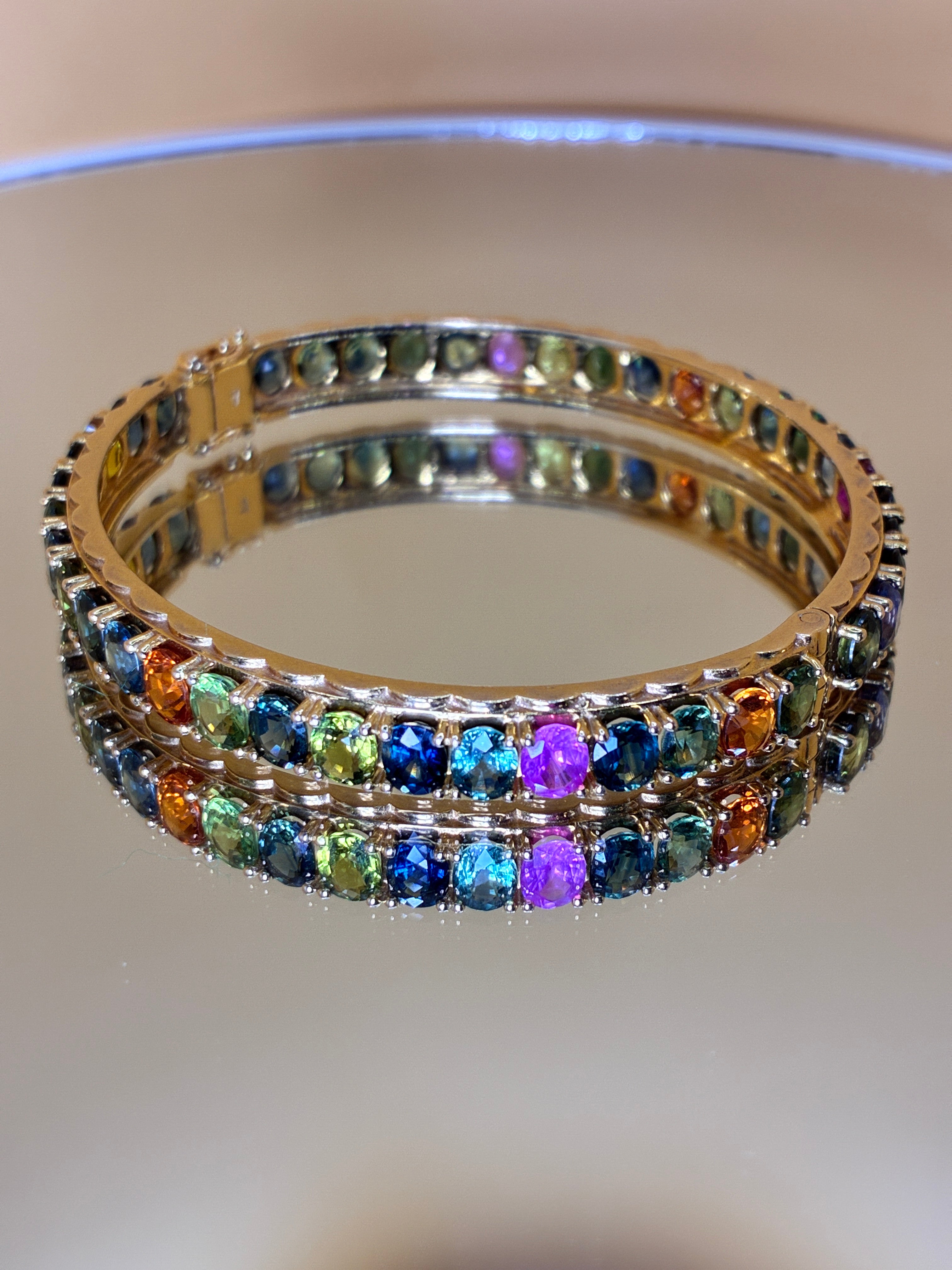 Multi Color Sapphire Bangle Bracelet 17K Gold Size 6.5"