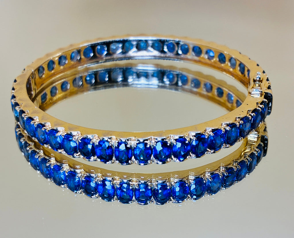 Natural Blue Sapphire 12K Gold Bangle Bracelet Size 6.5"