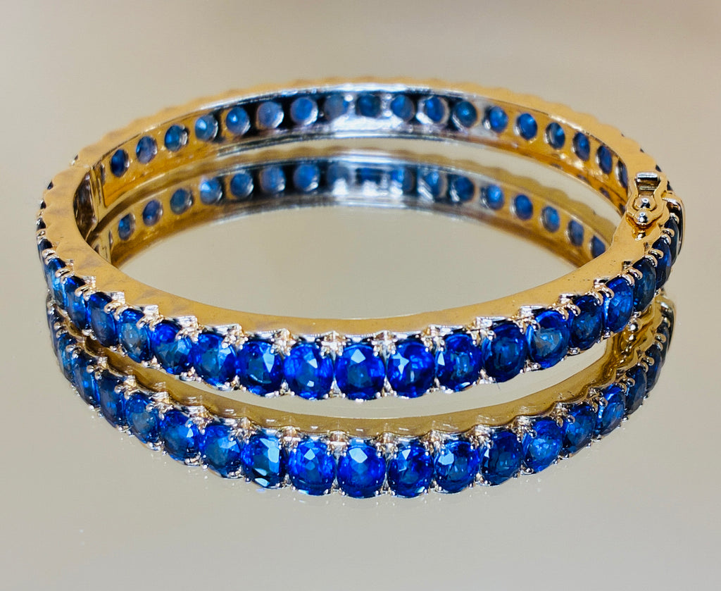 Natural Blue Sapphire 12K Gold Bangle Bracelet Size 6.5"