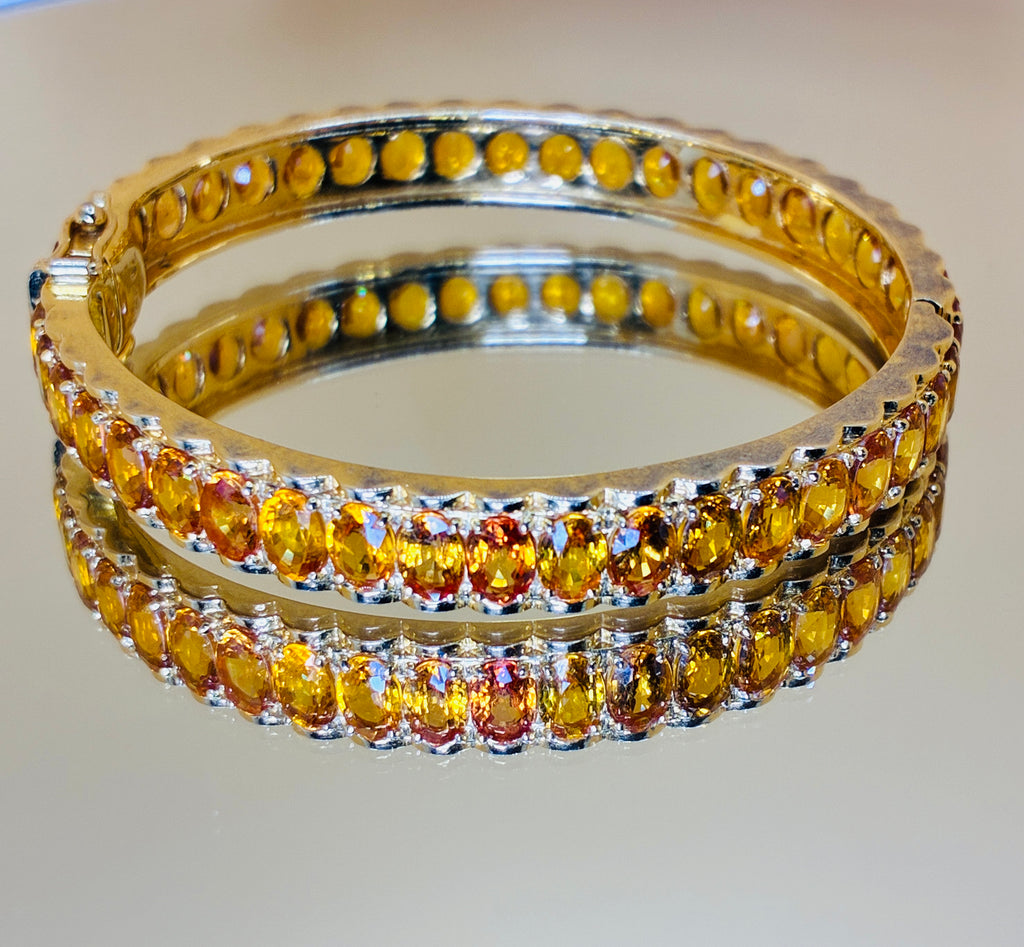 Natural Yellow Sapphire Oval Cut 17K Gold Bangle Bracelet Size 6.5"