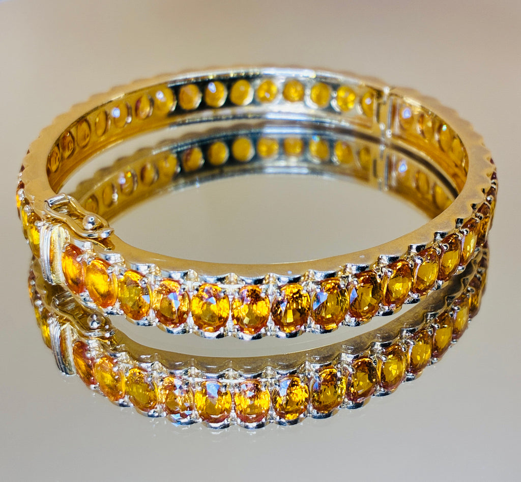 Natural Yellow Sapphire Oval Cut 17K Gold Bangle Bracelet Size 6.5"