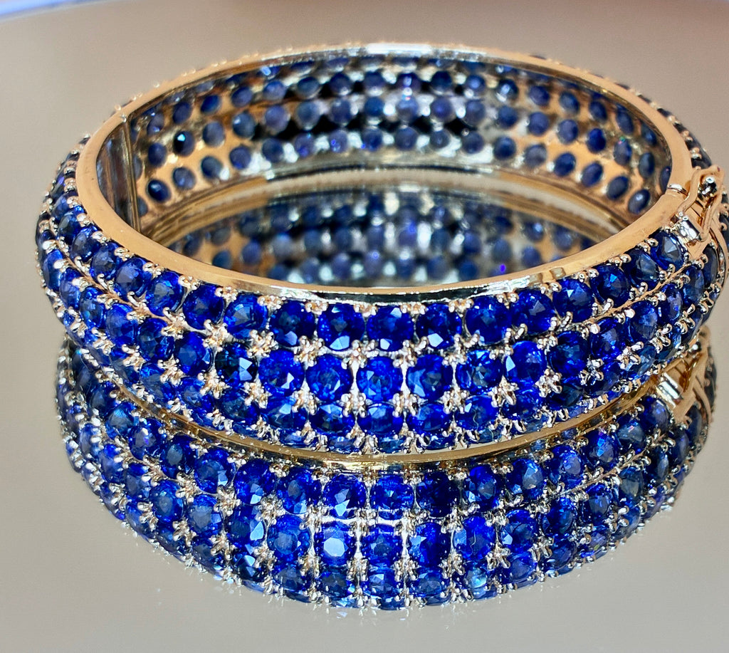 Blue Sapphire Bangle Bracelet 12K Gold Size 6.5"