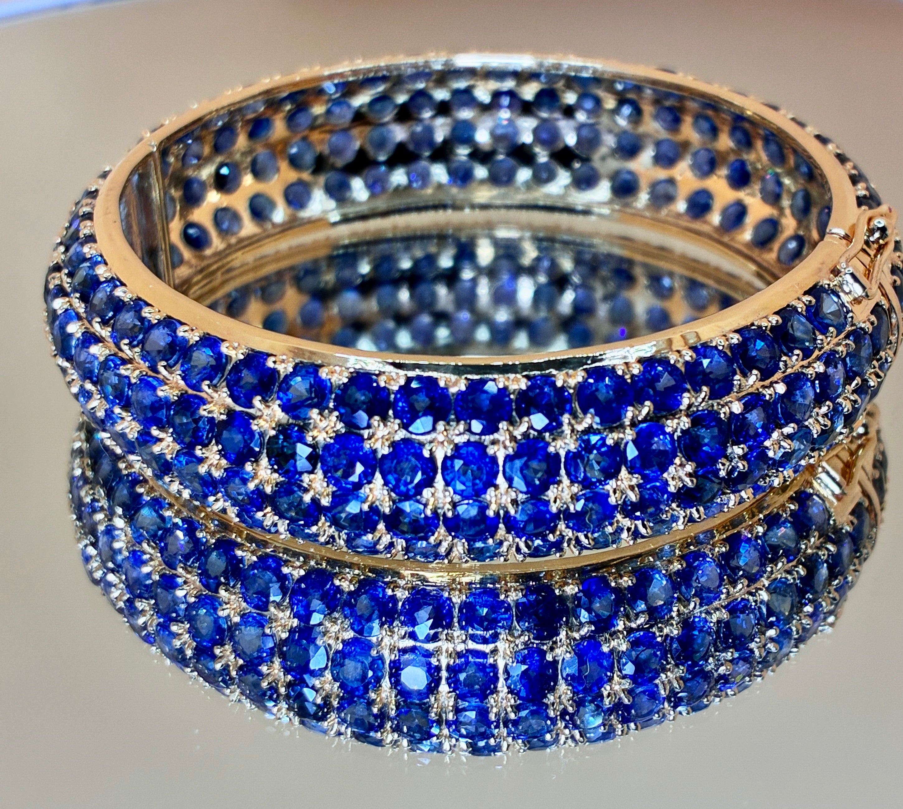 Blue Sapphire Bangle Bracelet 12K Gold Size 6.5"