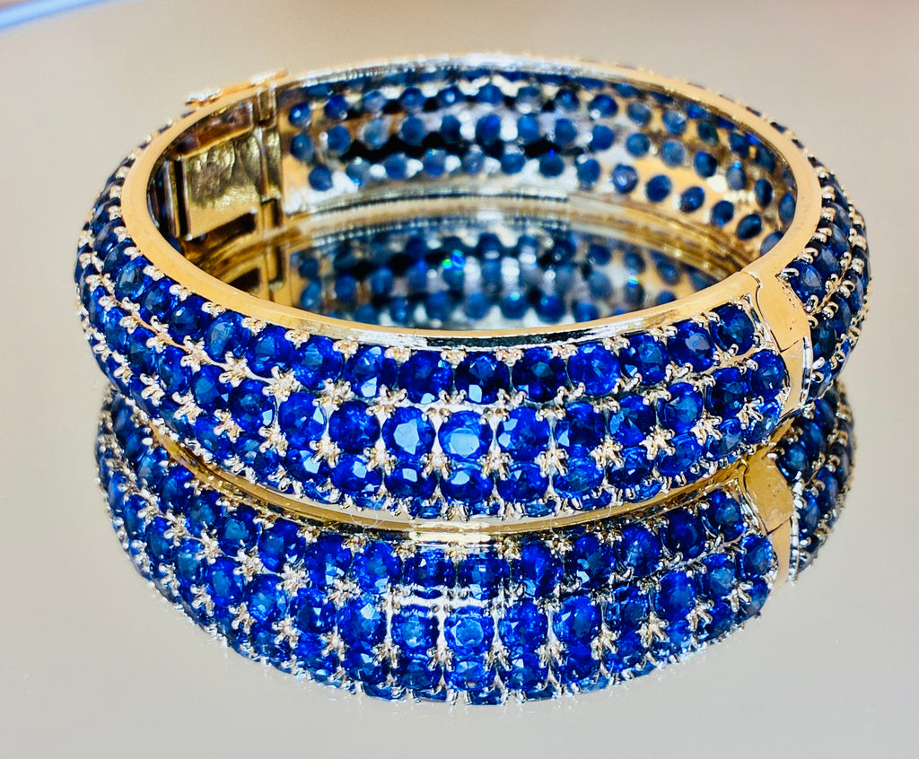 Blue Sapphire Bangle Bracelet 12K Gold Size 6.5"