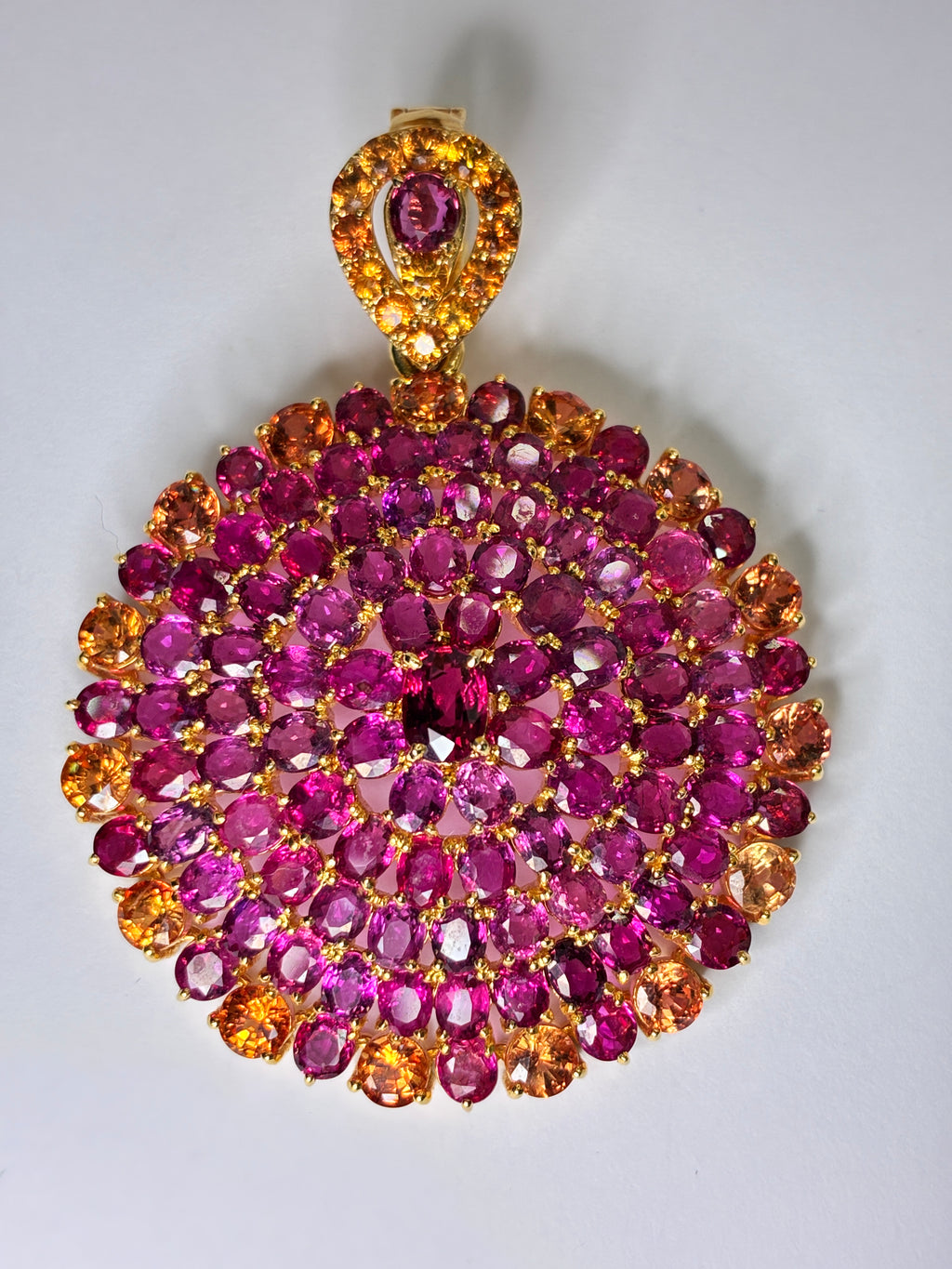 Ruby Mix Yellow Sapphire 12K Gold Pendant.Size1.5"x2"