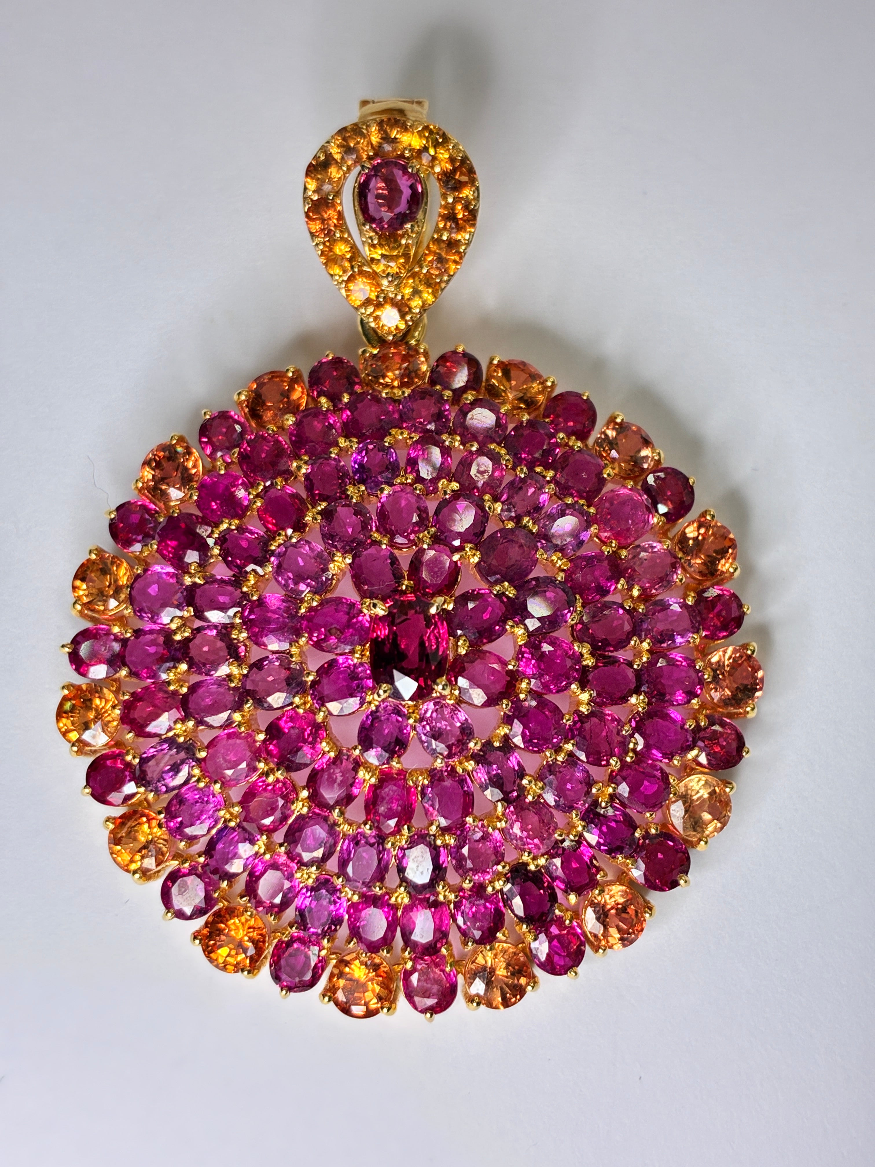 Ruby Mix Yellow Sapphire 12K Gold Pendant.Size1.5"x2"