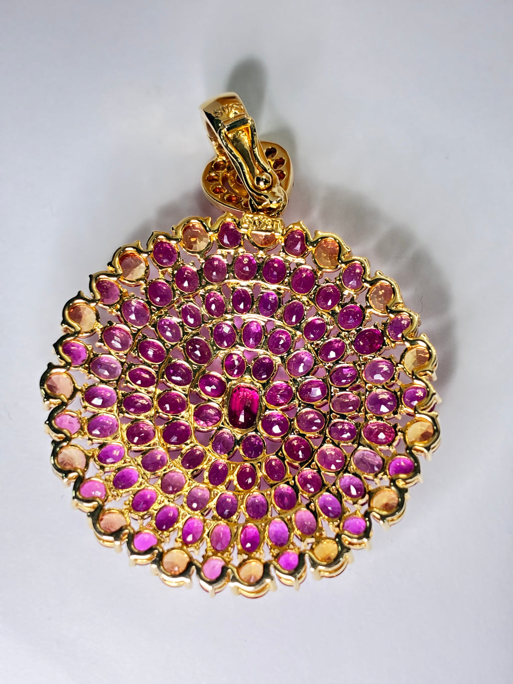 Ruby Mix Yellow Sapphire 12K Gold Pendant.Size1.5"x2"