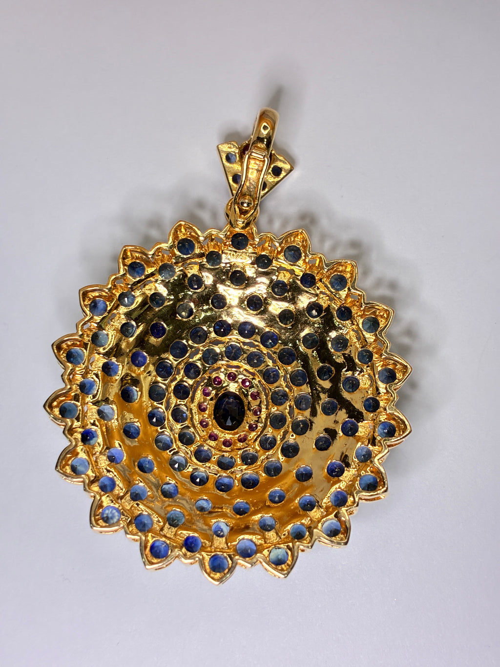 Blue Sapphire Mix With Ruby 18K Gold Pendant Size 1.3/4"x2.1/4"
