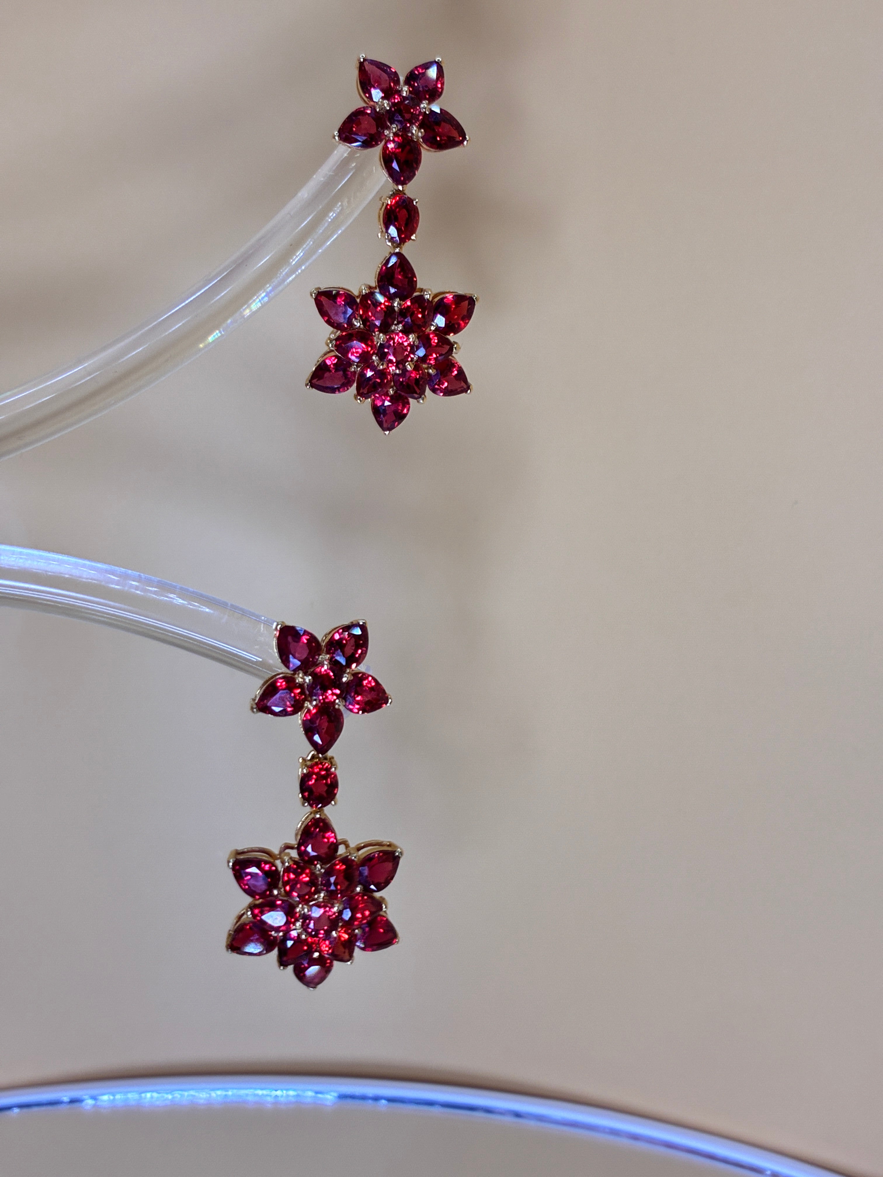 Red Color Ruby Teardrop Cut 12K Gold Earring Size ( 1.1/4"x.5")