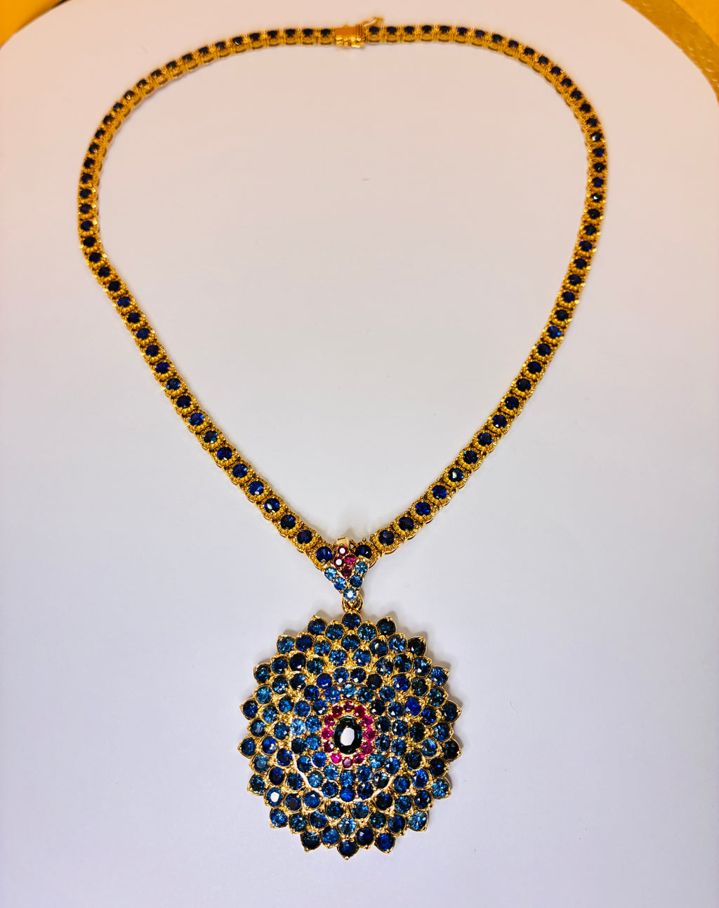 Blue Sapphire 18K Gold Necklace Only. Link 18"