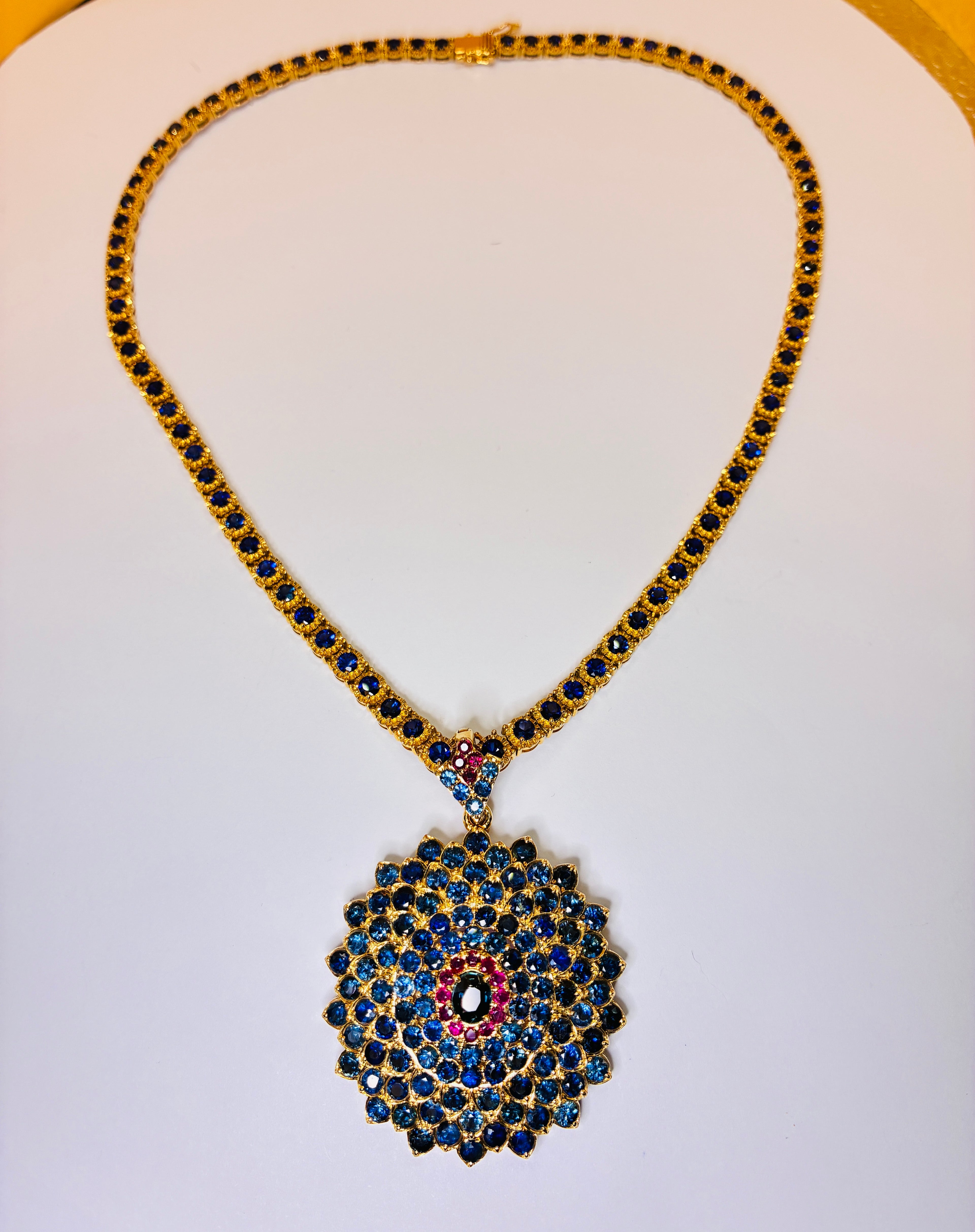 Blue Sapphire 18K Gold Necklace Only. Link 18"