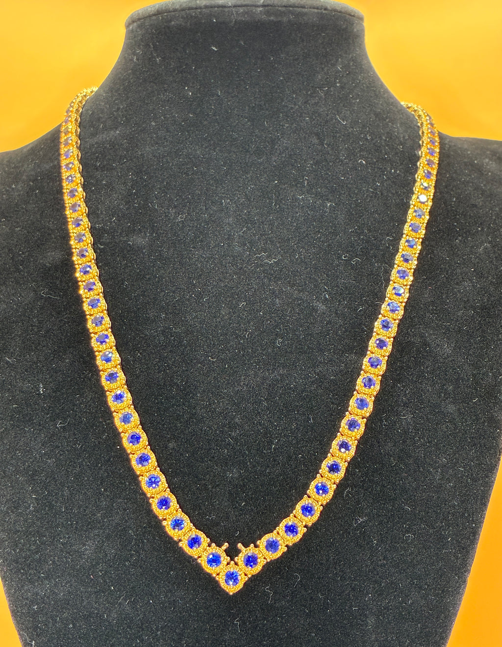 Blue Sapphire 18K Gold Necklace Only. Link 18"