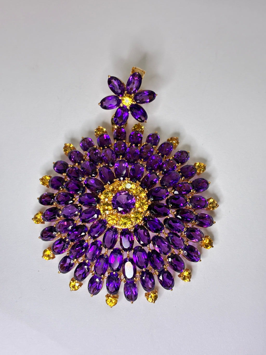 Amethyst Mix With Yellow Sapphire 12K Gold Pendant.Size 1.3/4"x2"