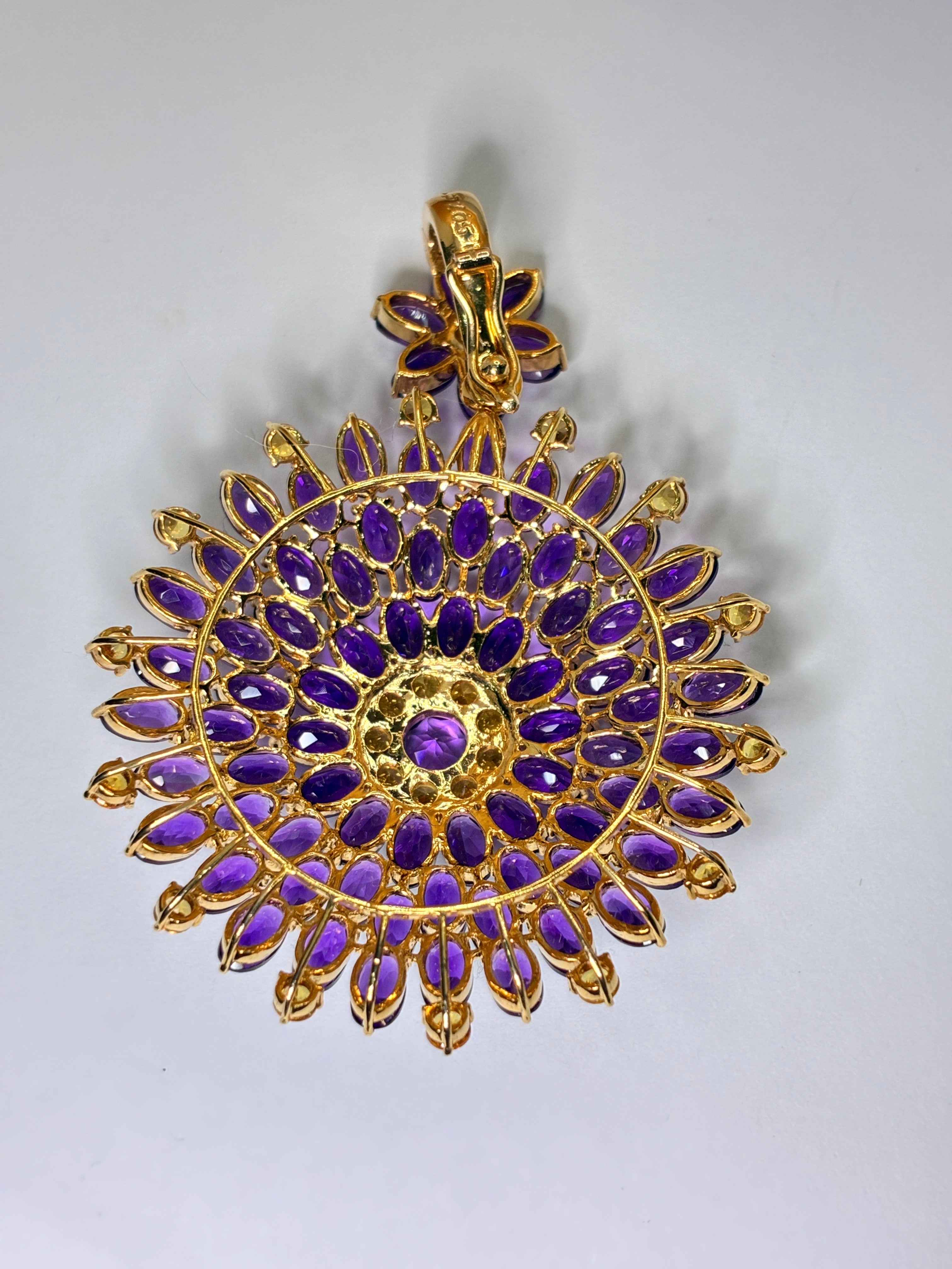 Amethyst Mix With Yellow Sapphire 12K Gold Pendant.Size 1.3/4"x2"