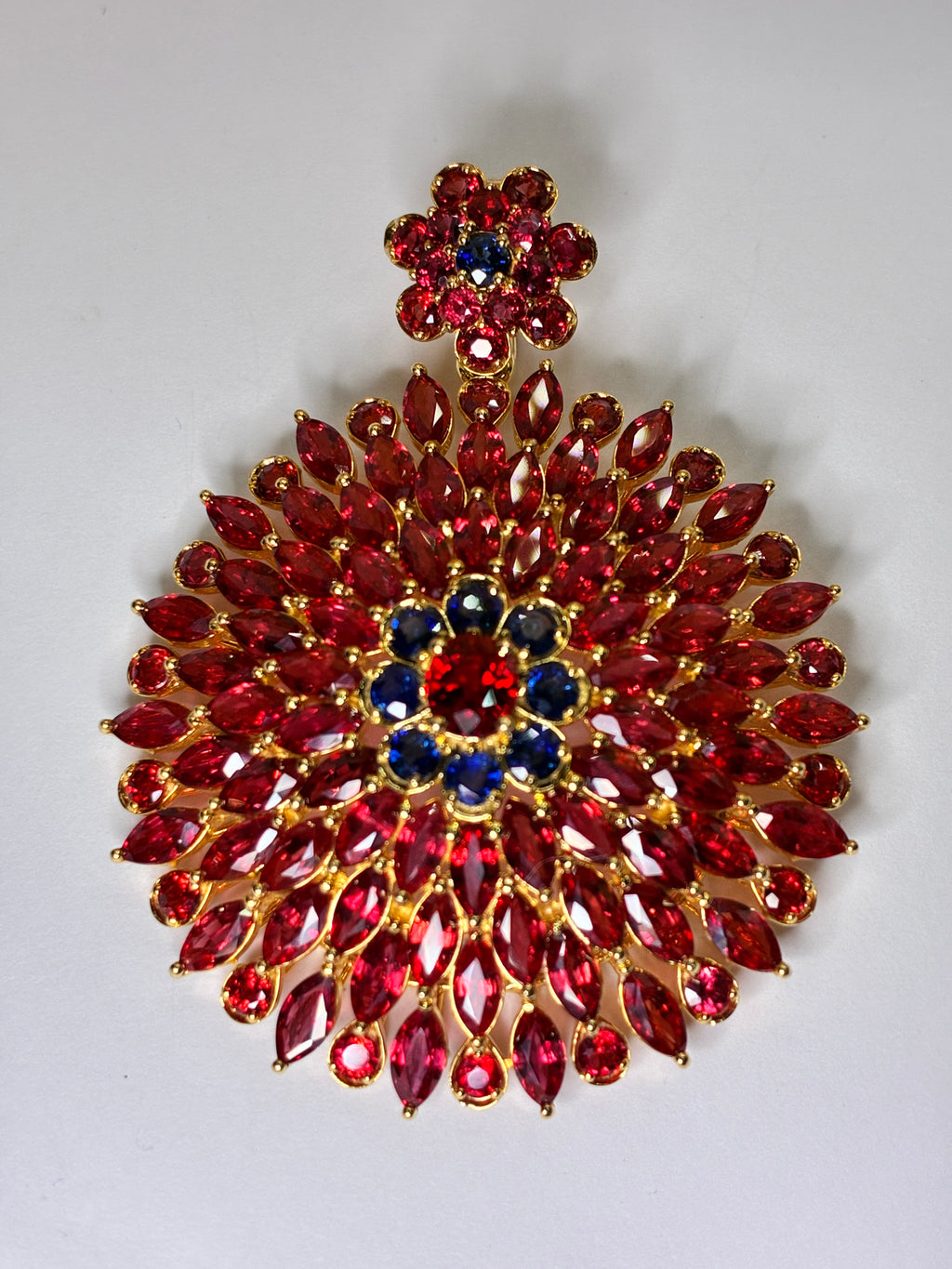Ruby Mix With Blue Sapphire 18K Gold Pendant Size 2"x2.5"