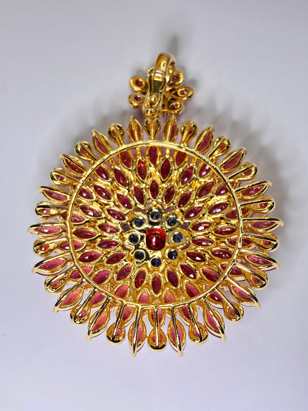 Ruby Mix With Blue Sapphire 18K Gold Pendant Size 2"x2.5"