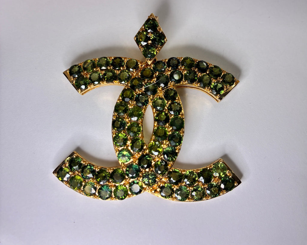 Green Sapphire 12K Gold Pendant.Size 2"x2"